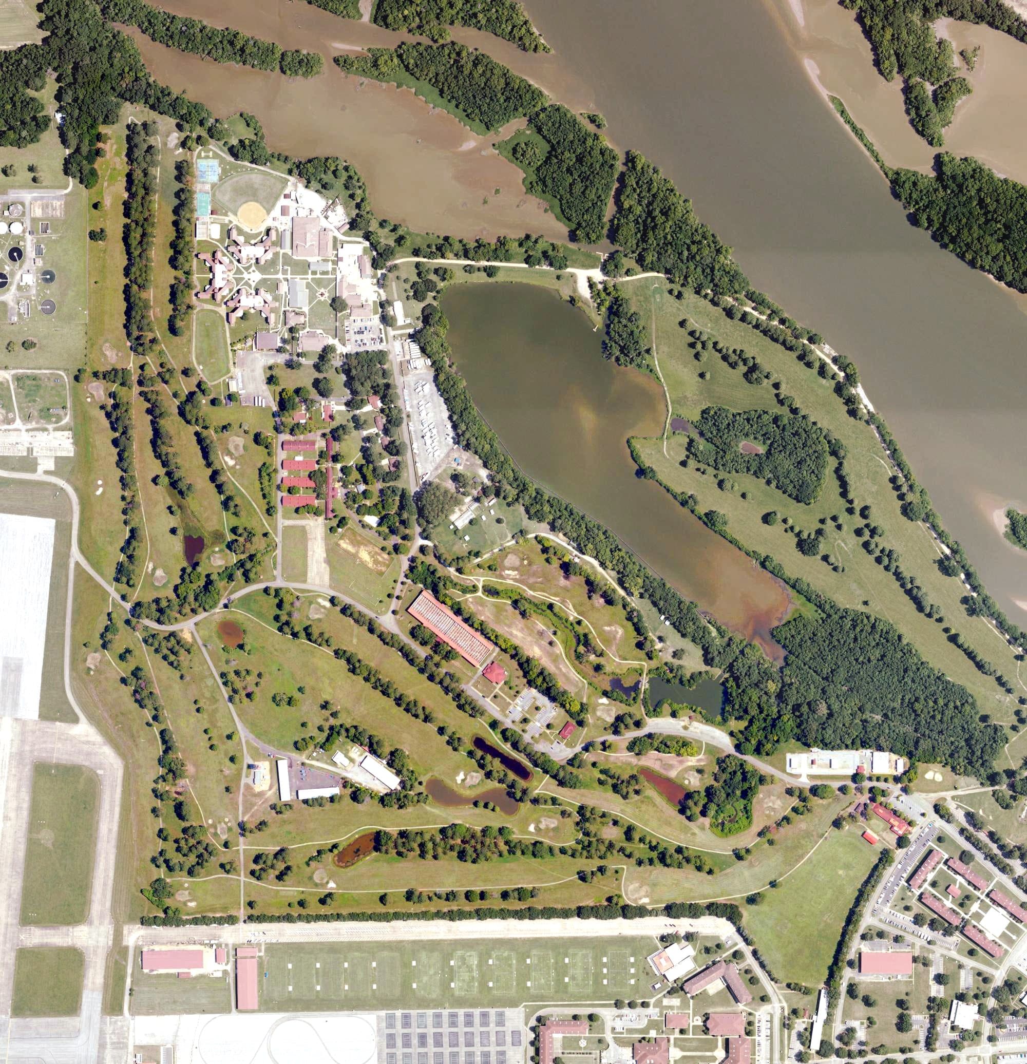 Aerial view of Cypress Tree Golf Club, AL, with its hole routing marked