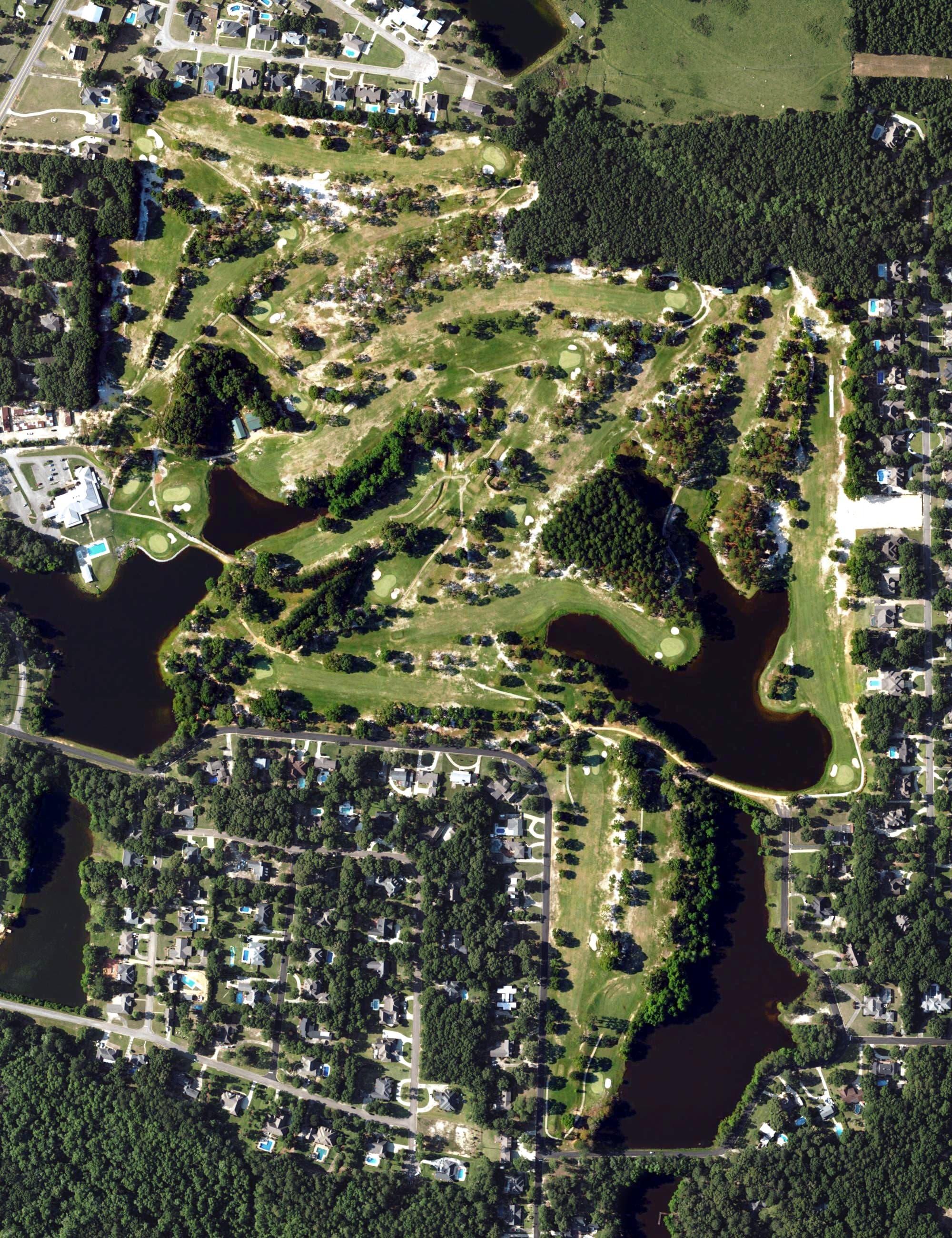 Aerial view of Enterprise Country Club, AL, with its hole routing marked