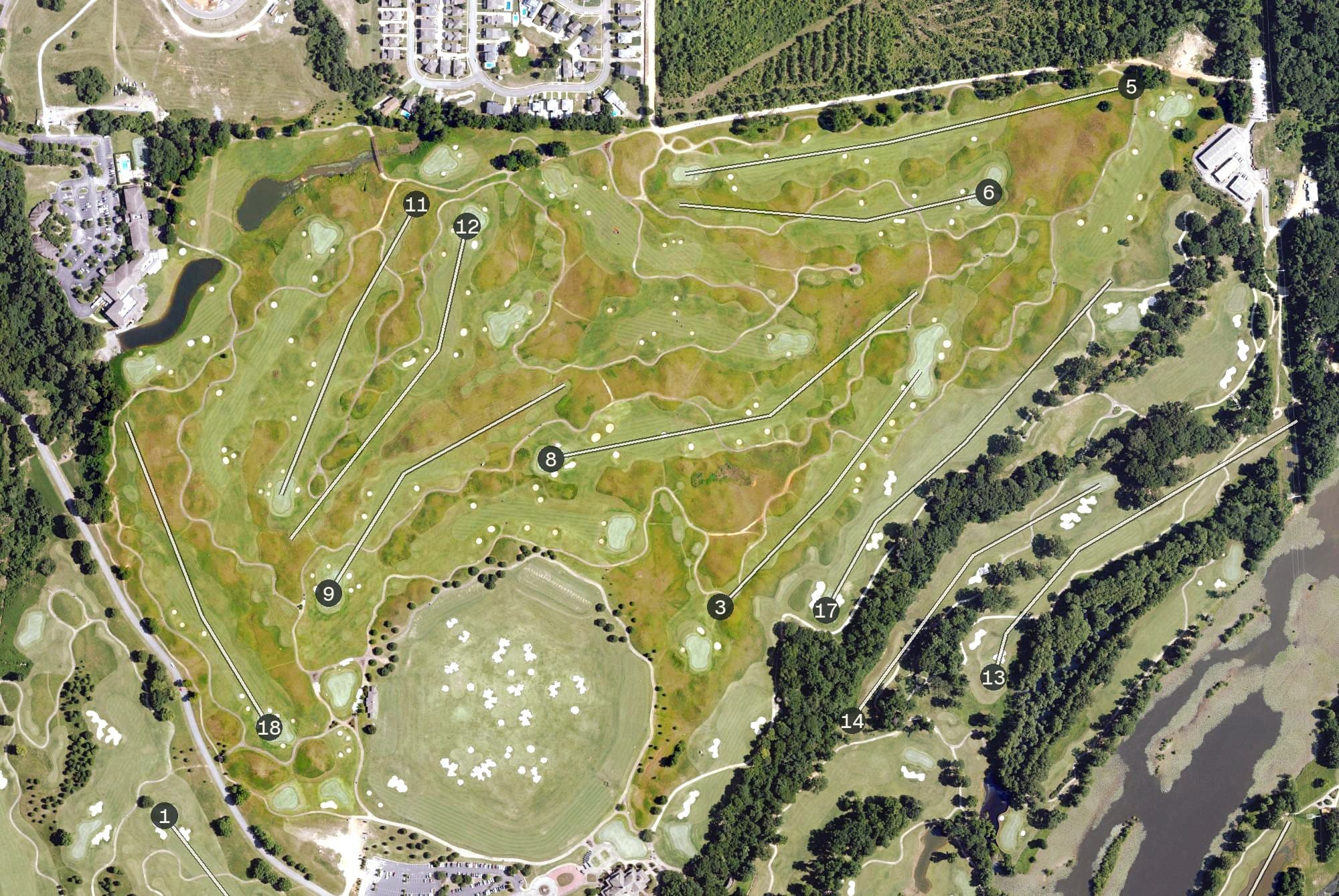 Aerial view of Senator, AL, with its hole routing marked
