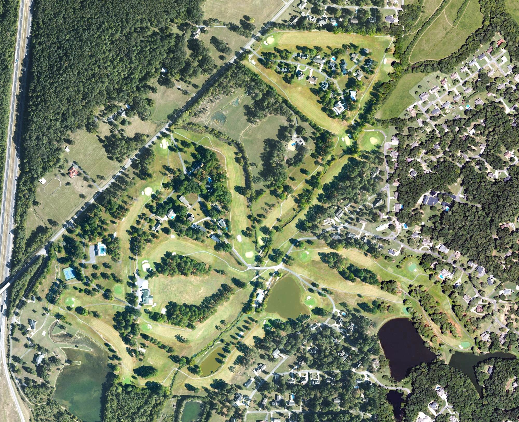 Aerial view of Terrapin Hills Country Club, AL, with its hole routing marked