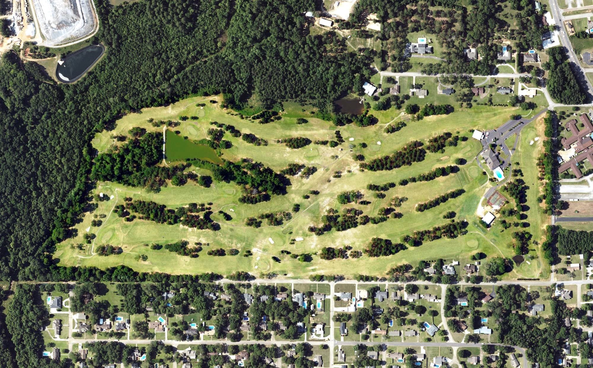 Aerial view of Troy Country Club, AL, with its hole routing marked