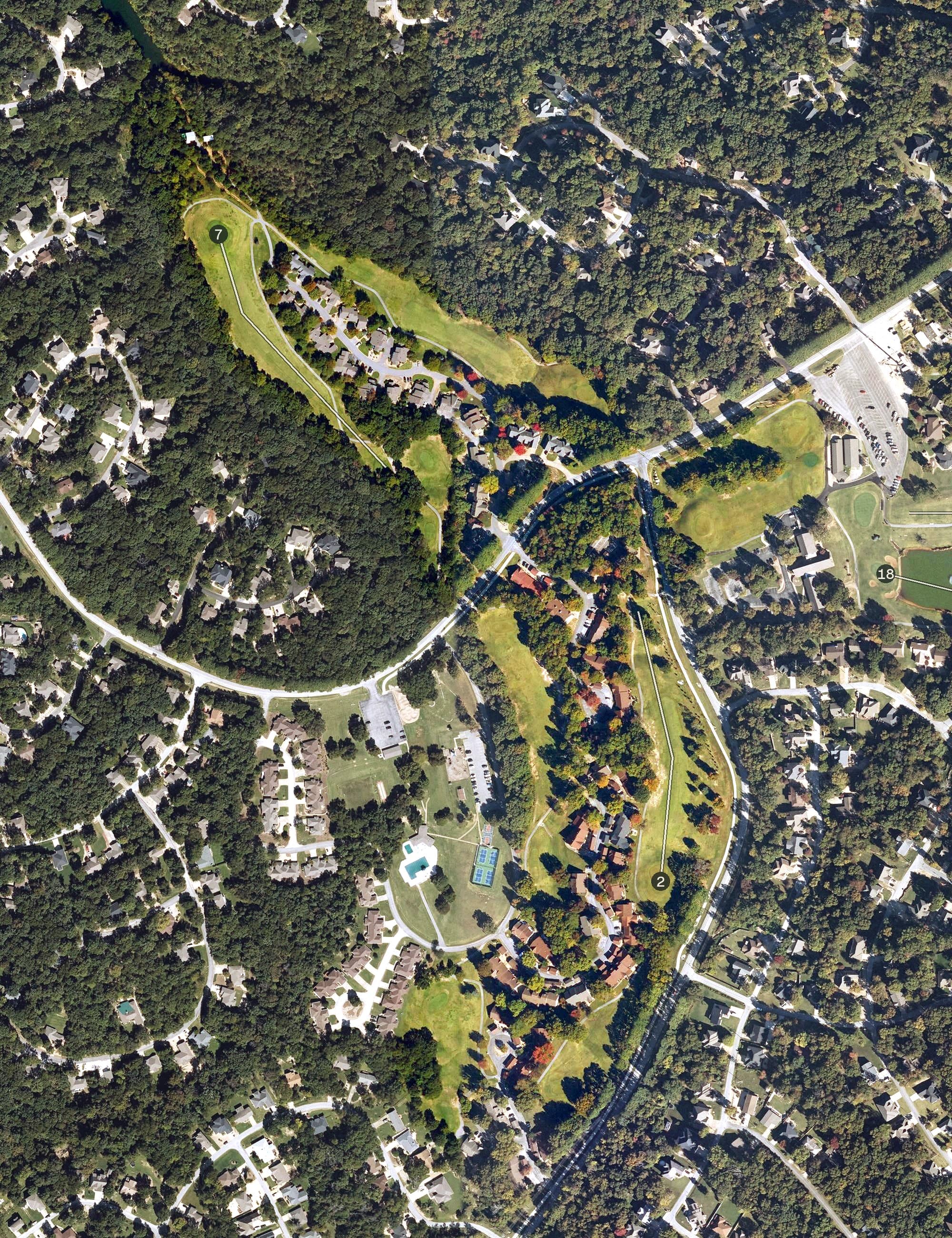 Aerial view of Brittany, AR, with its hole routing marked