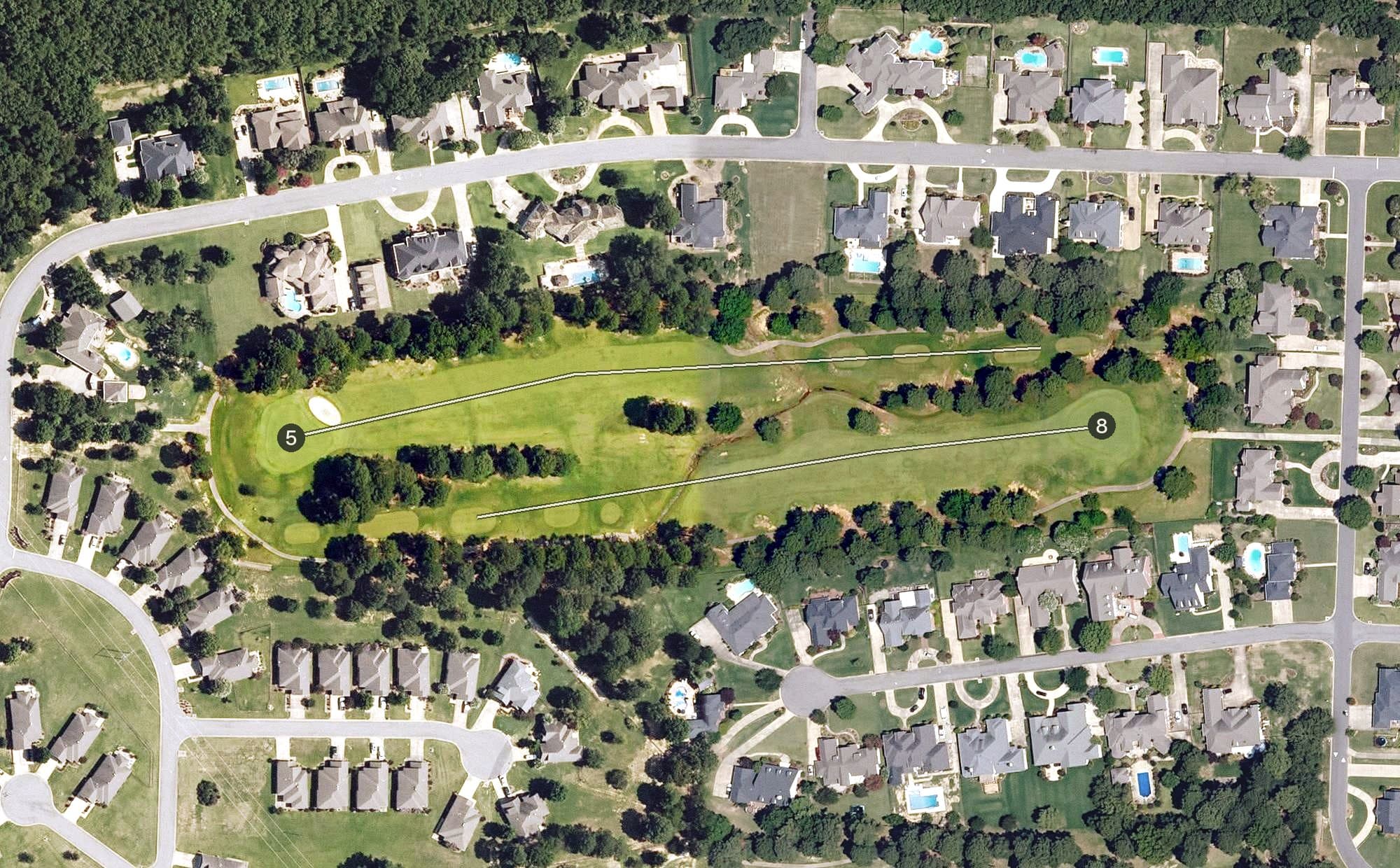 Aerial view of Centennial Valley, AR, with its hole routing marked