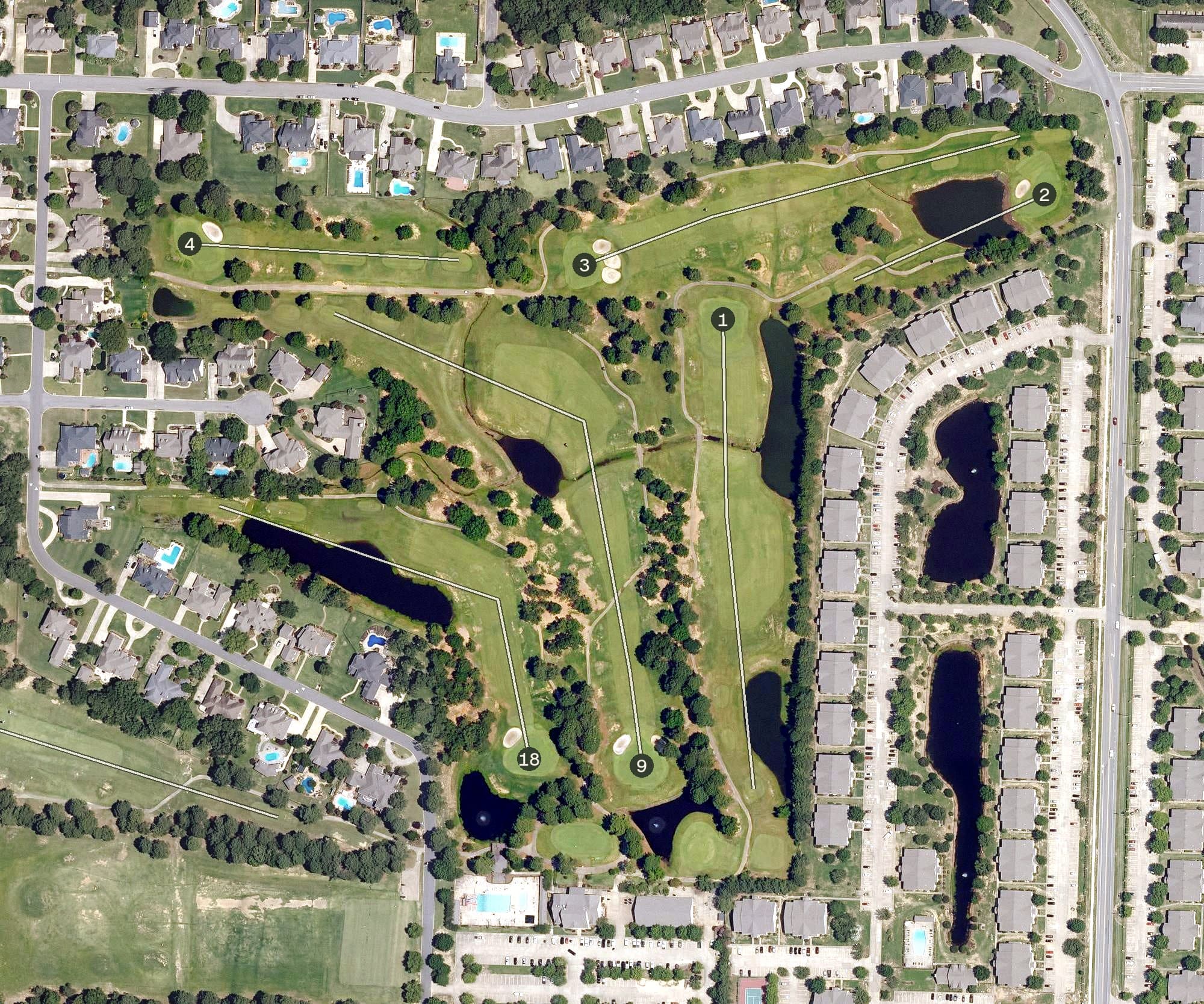 Aerial view of Centennial Valley, AR, with its hole routing marked