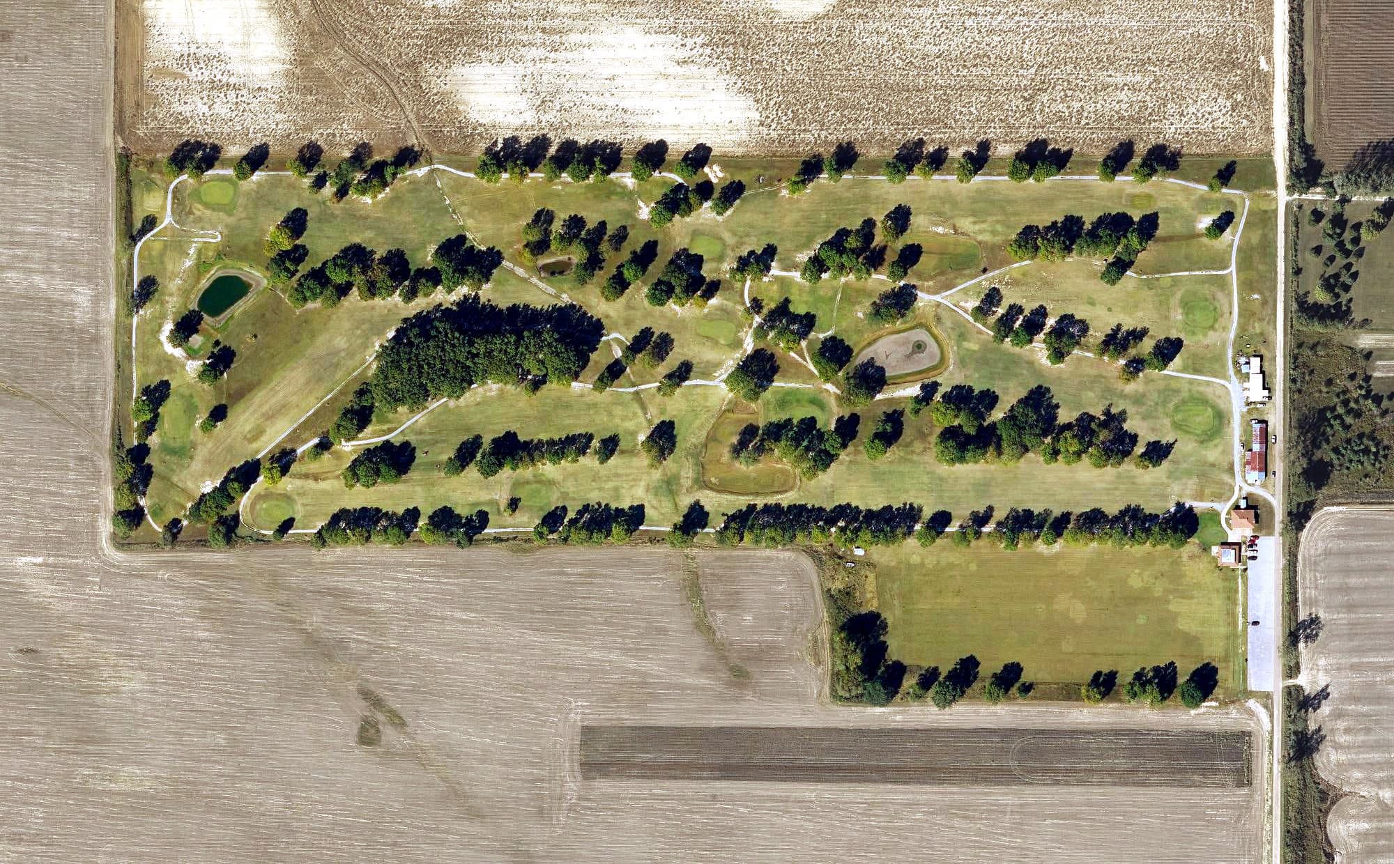 Aerial view of West Helena Municipal Golf Course, AR, with its hole routing marked