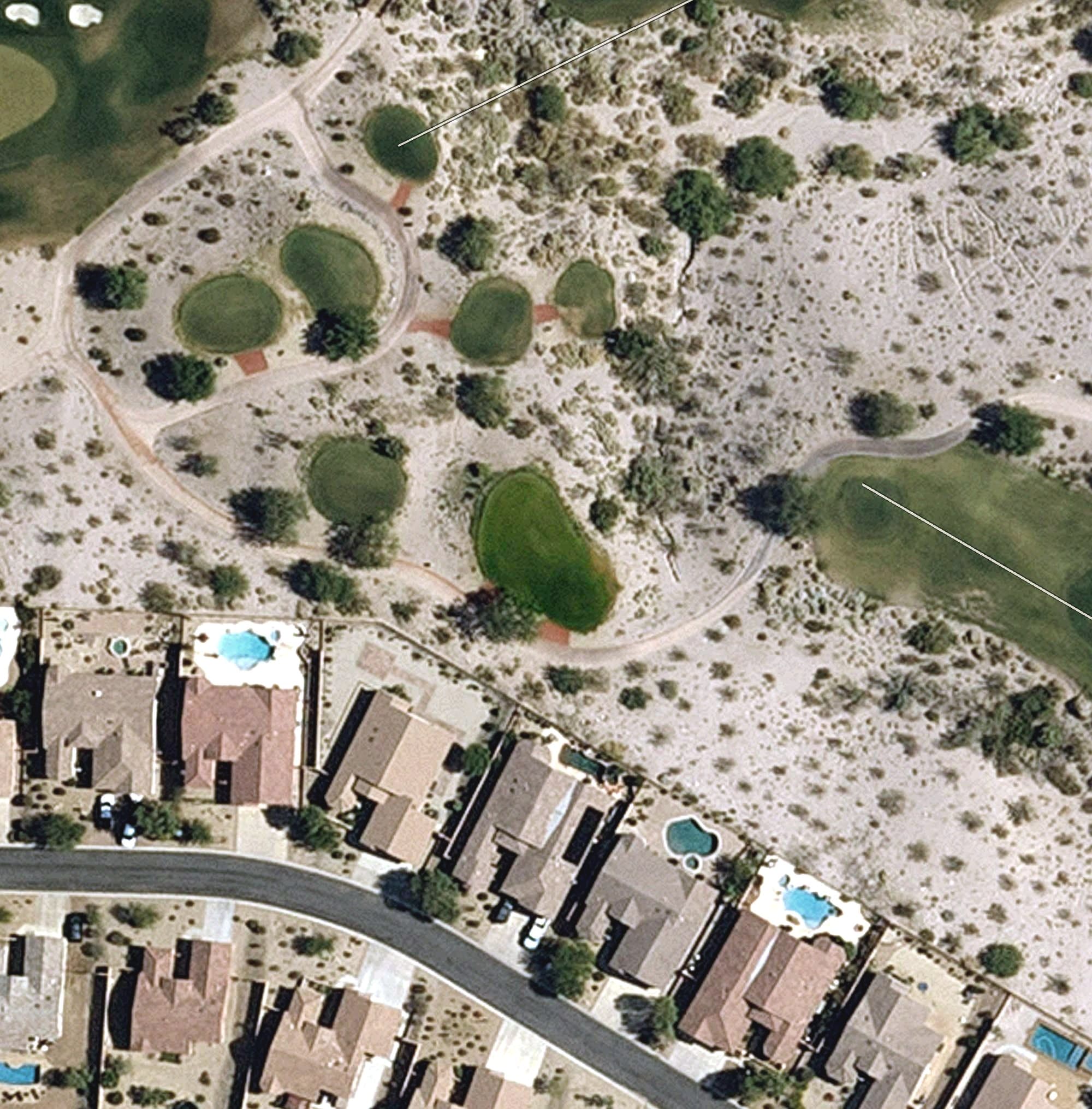 Aerial view of #2 Tee White, AZ, with its hole routing marked