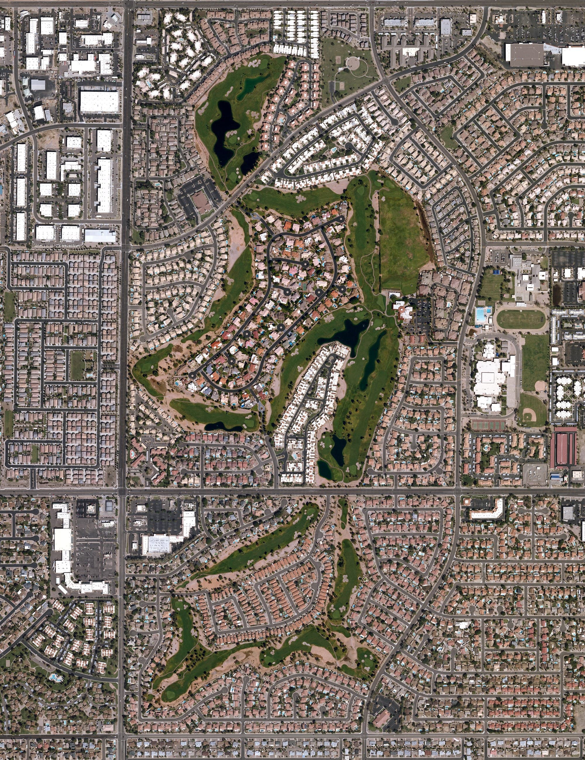 Aerial view of Alta Mesa Golf Club, AZ, with its hole routing marked