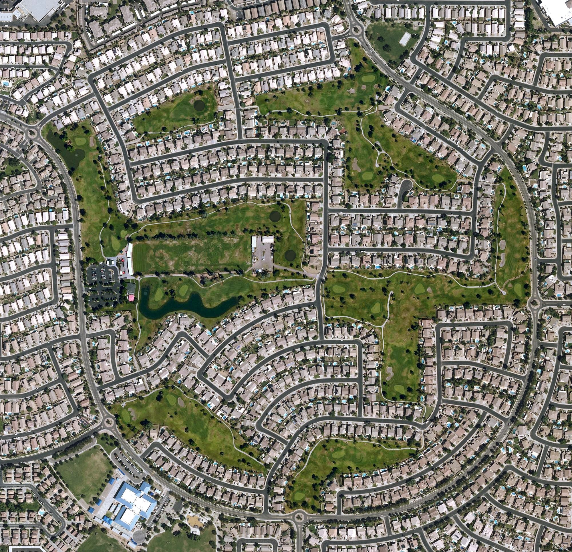 Aerial view of Augusta Ranch Golf Club, AZ, with its hole routing marked