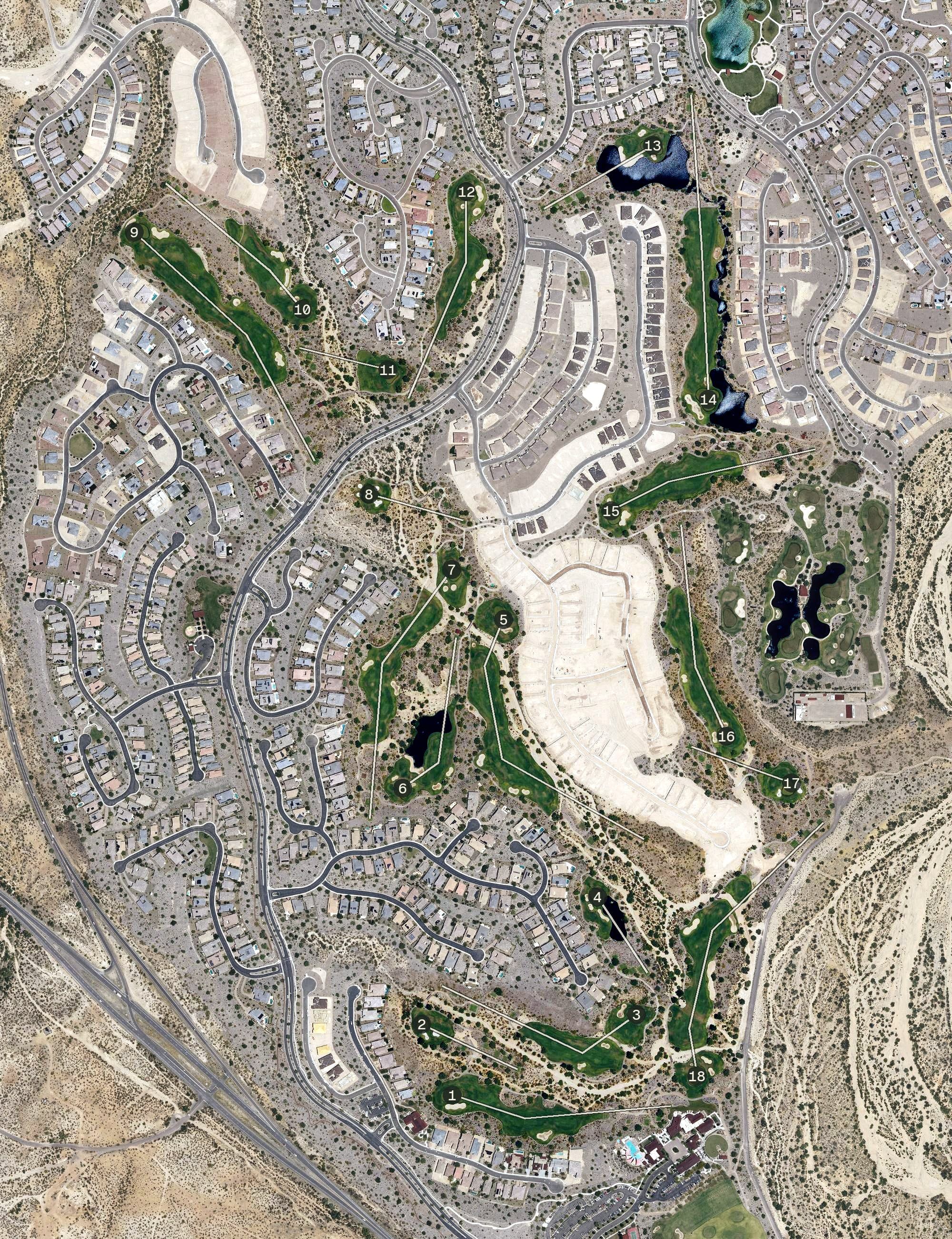 Aerial view of Big Wick, AZ, with its hole routing marked