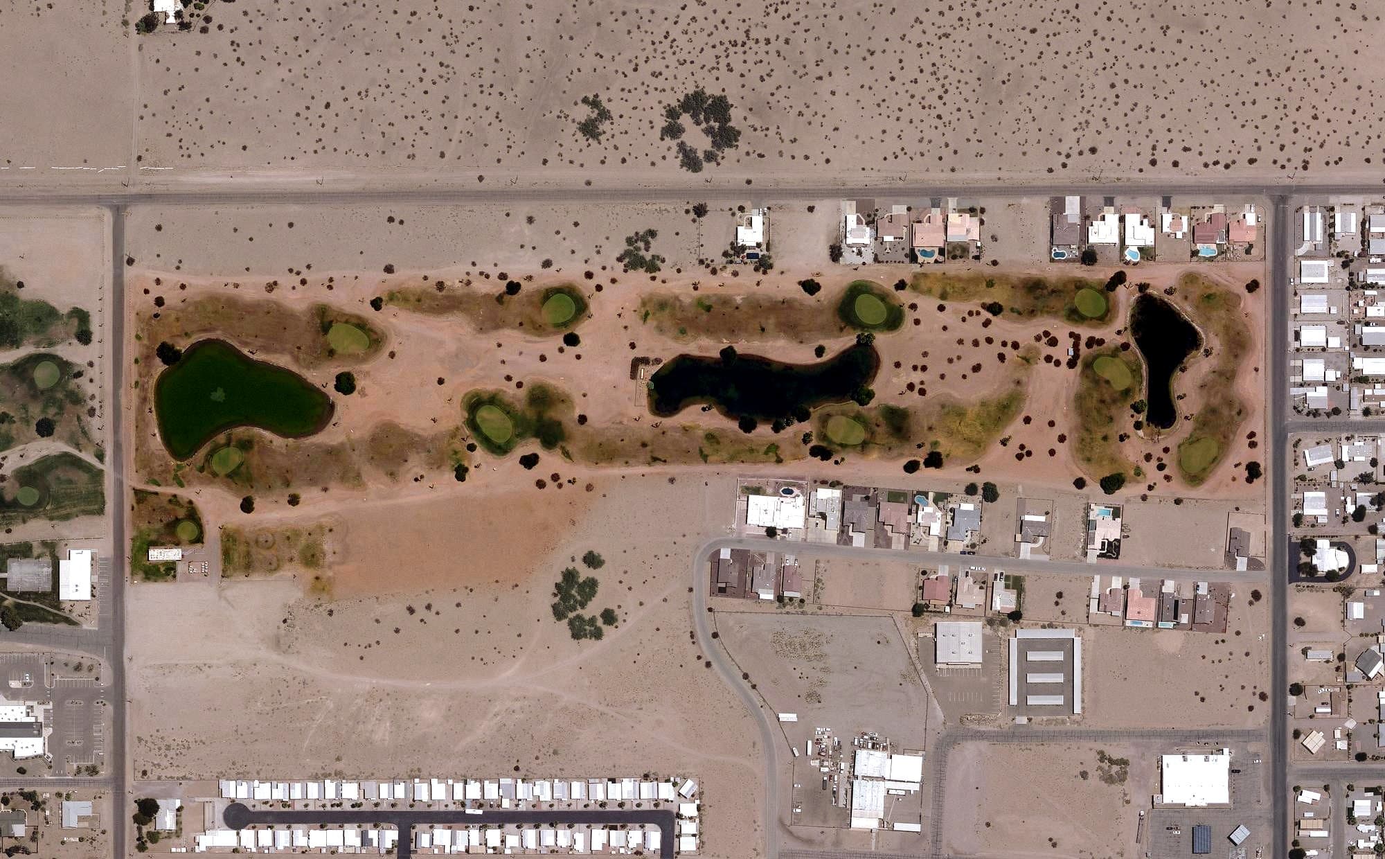 Aerial view of Butterfield Golf Course, AZ, with its hole routing marked