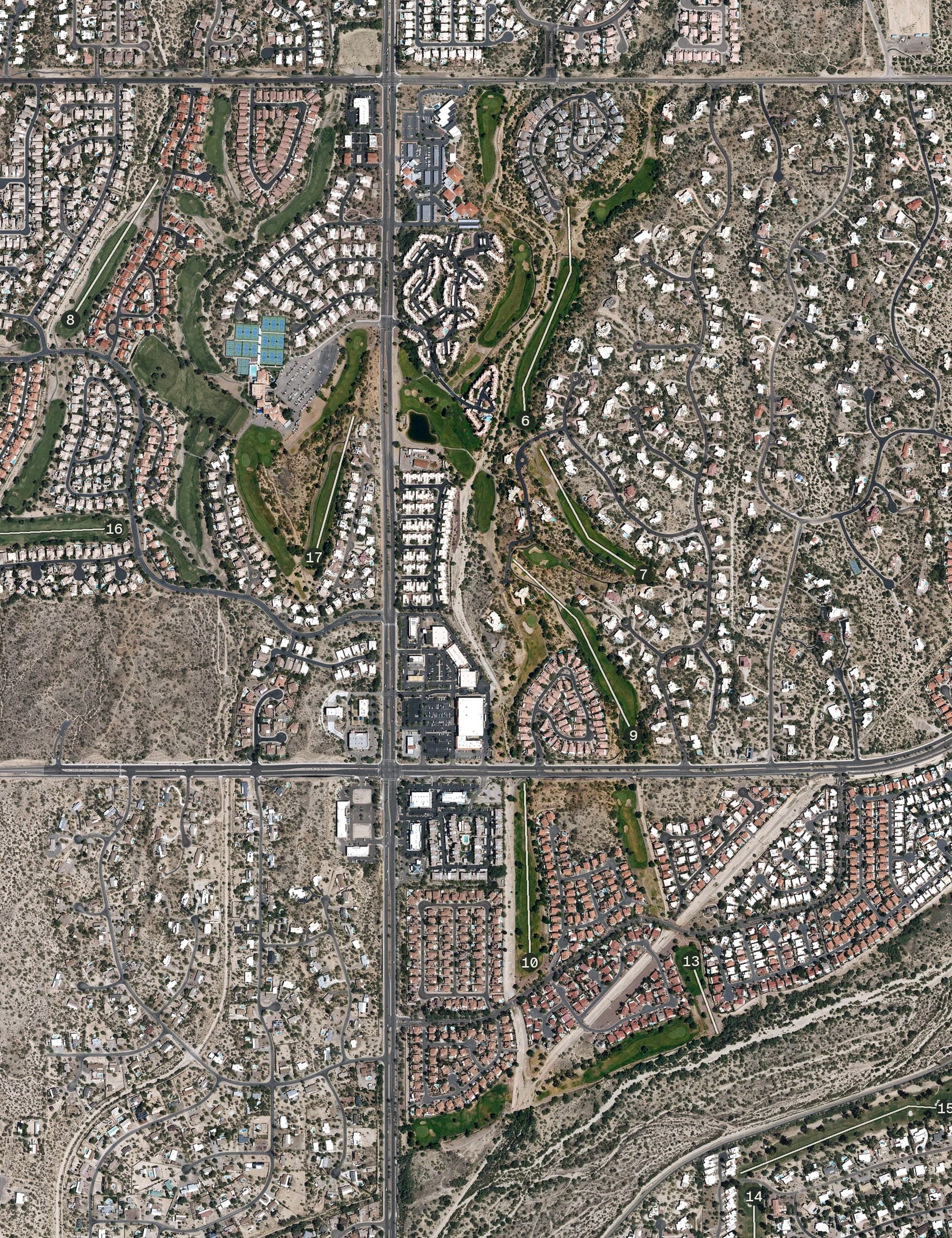 Aerial view of Cañada Course, AZ, with its hole routing marked