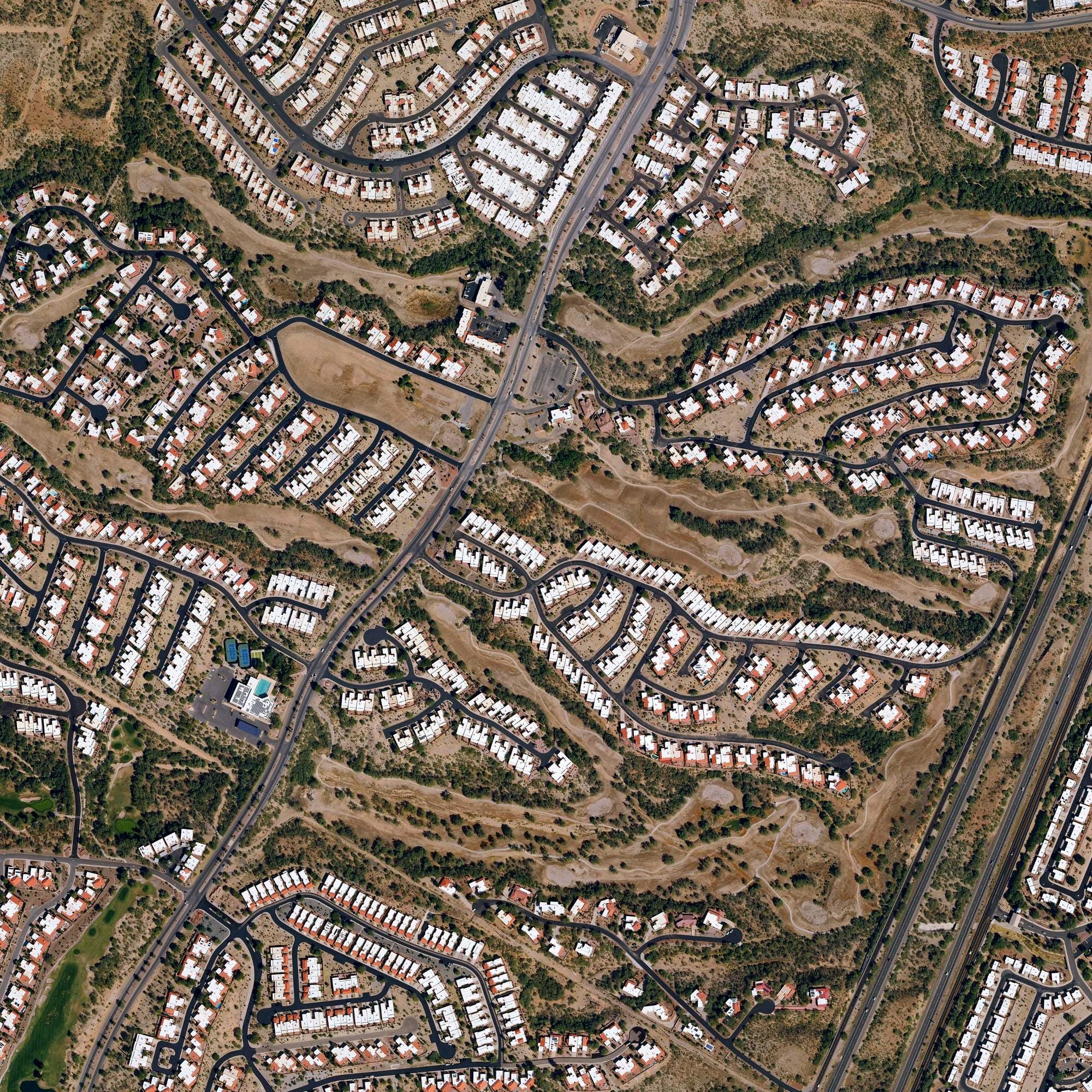 Aerial view of Canoa Hills Golf Course, AZ, with its hole routing marked