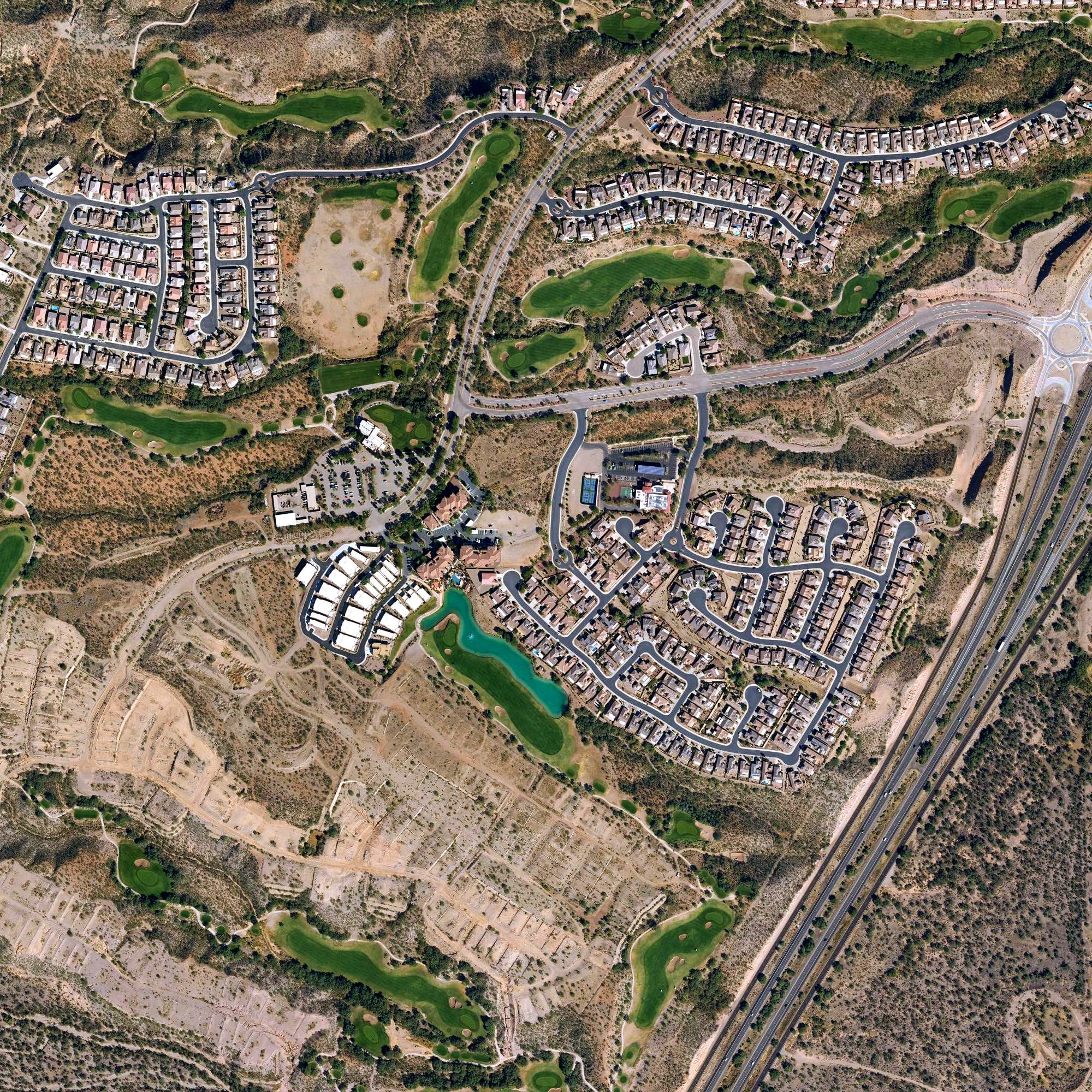 Aerial view of Canoa Ranch Golf Club, AZ, with its hole routing marked
