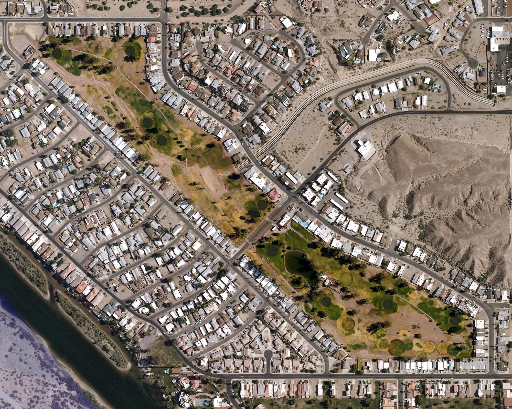 Aerial view of Chaparral Golf Course, AZ, with its hole routing marked