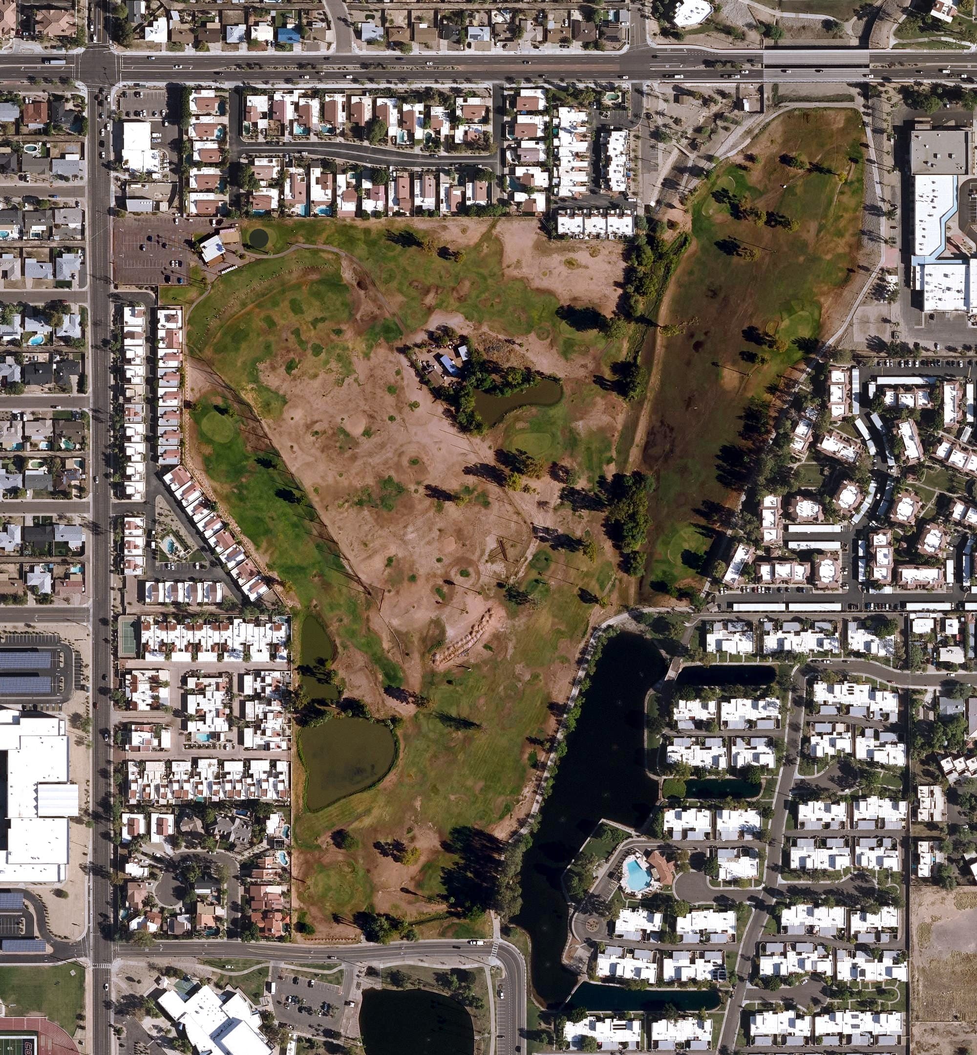 Aerial view of Coronado Golf Course, AZ, with its hole routing marked