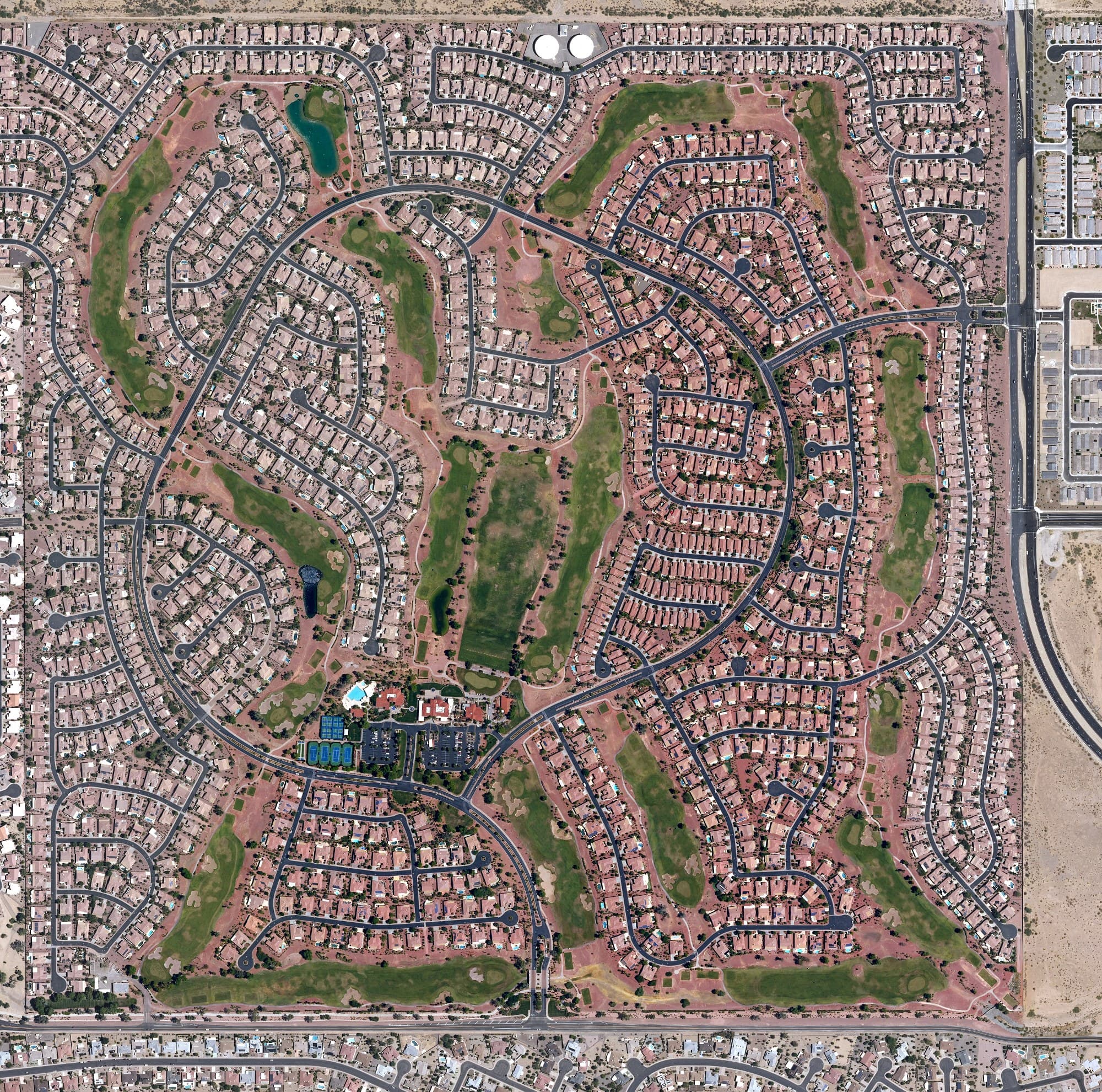 Aerial view of Corte Bella Golf Club, AZ, with its hole routing marked
