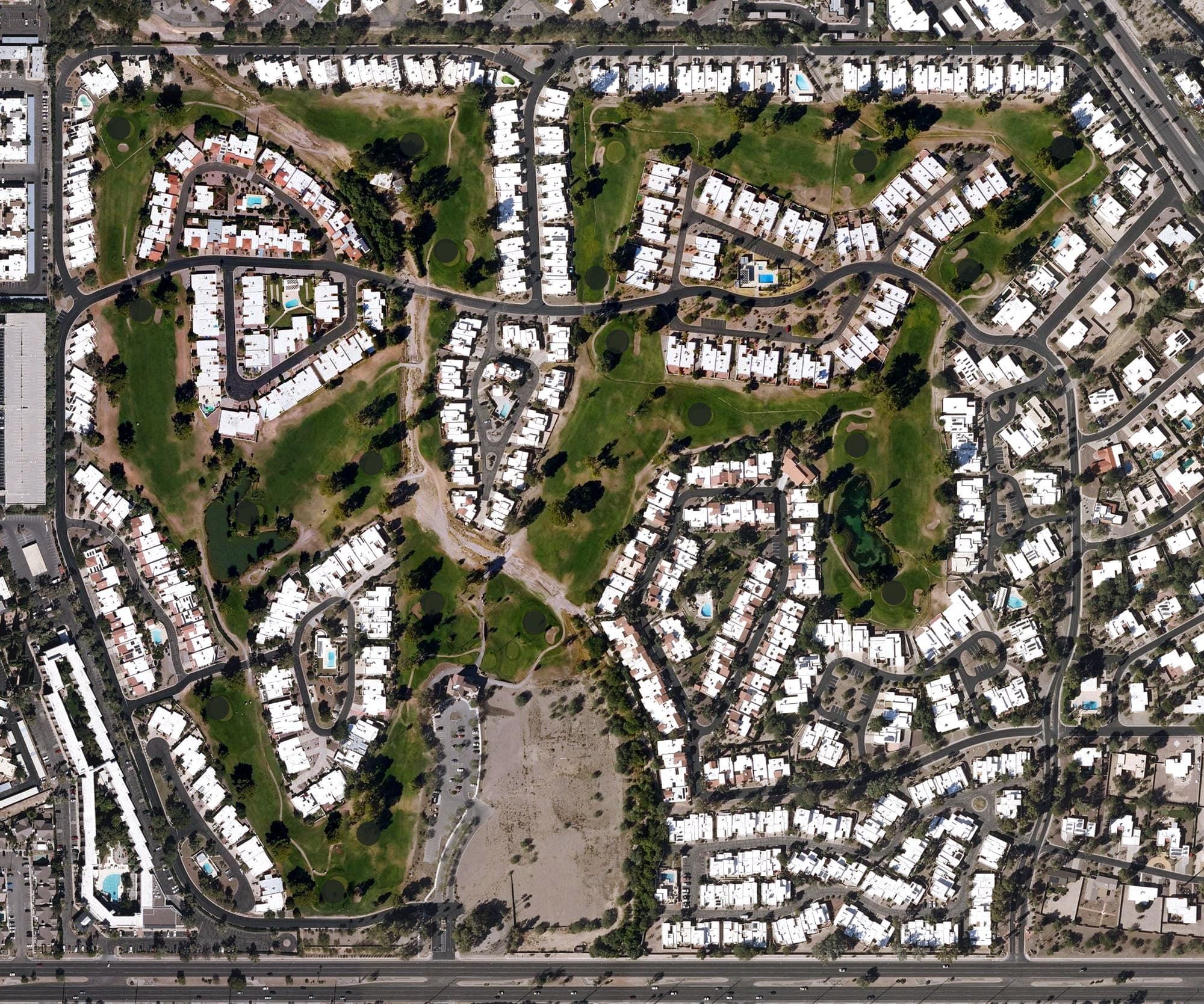 Aerial view of Dorado Golf Course, AZ, with its hole routing marked