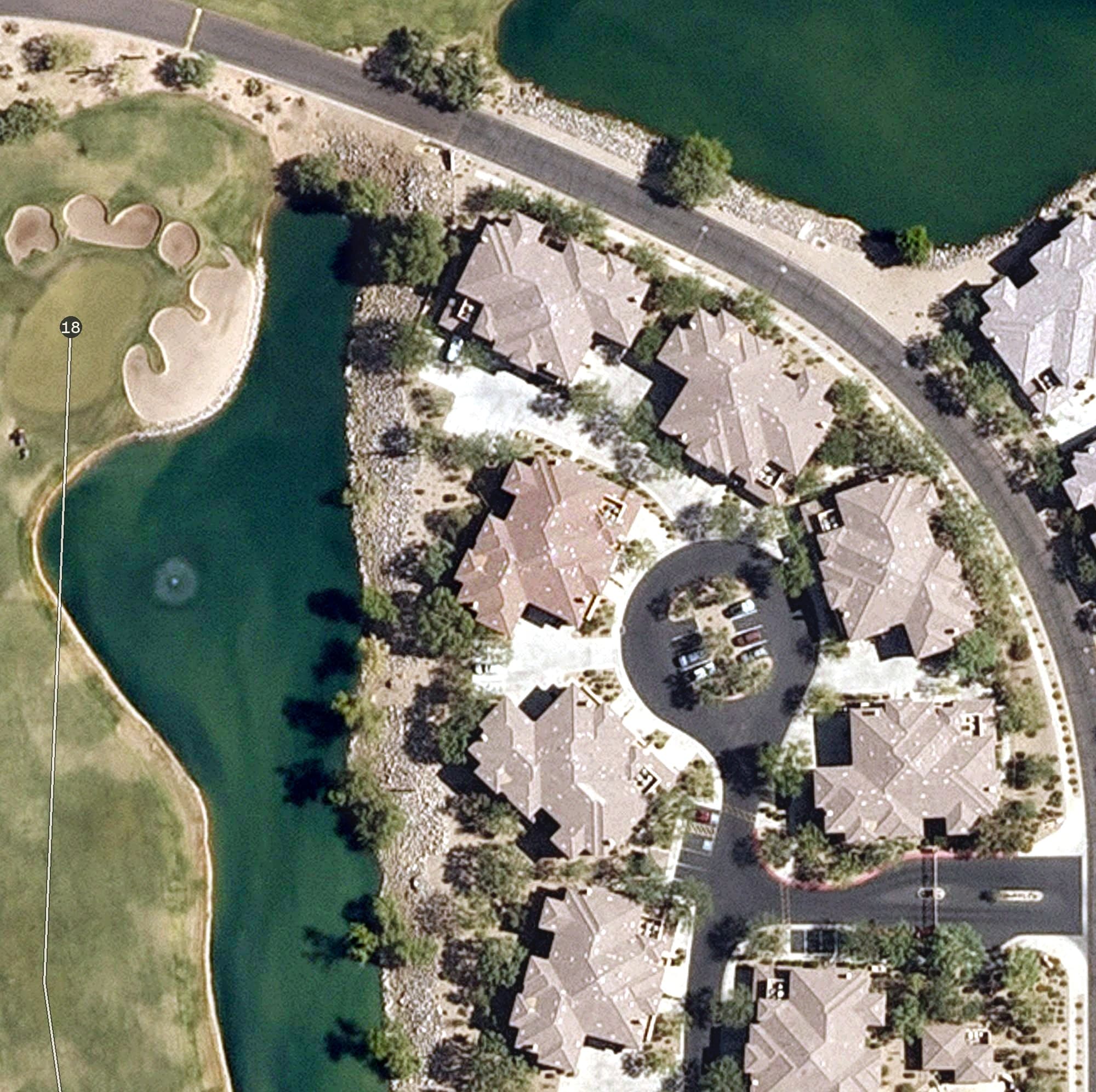 Aerial view of Elite Golf Schools of Arizona, AZ, with its hole routing marked