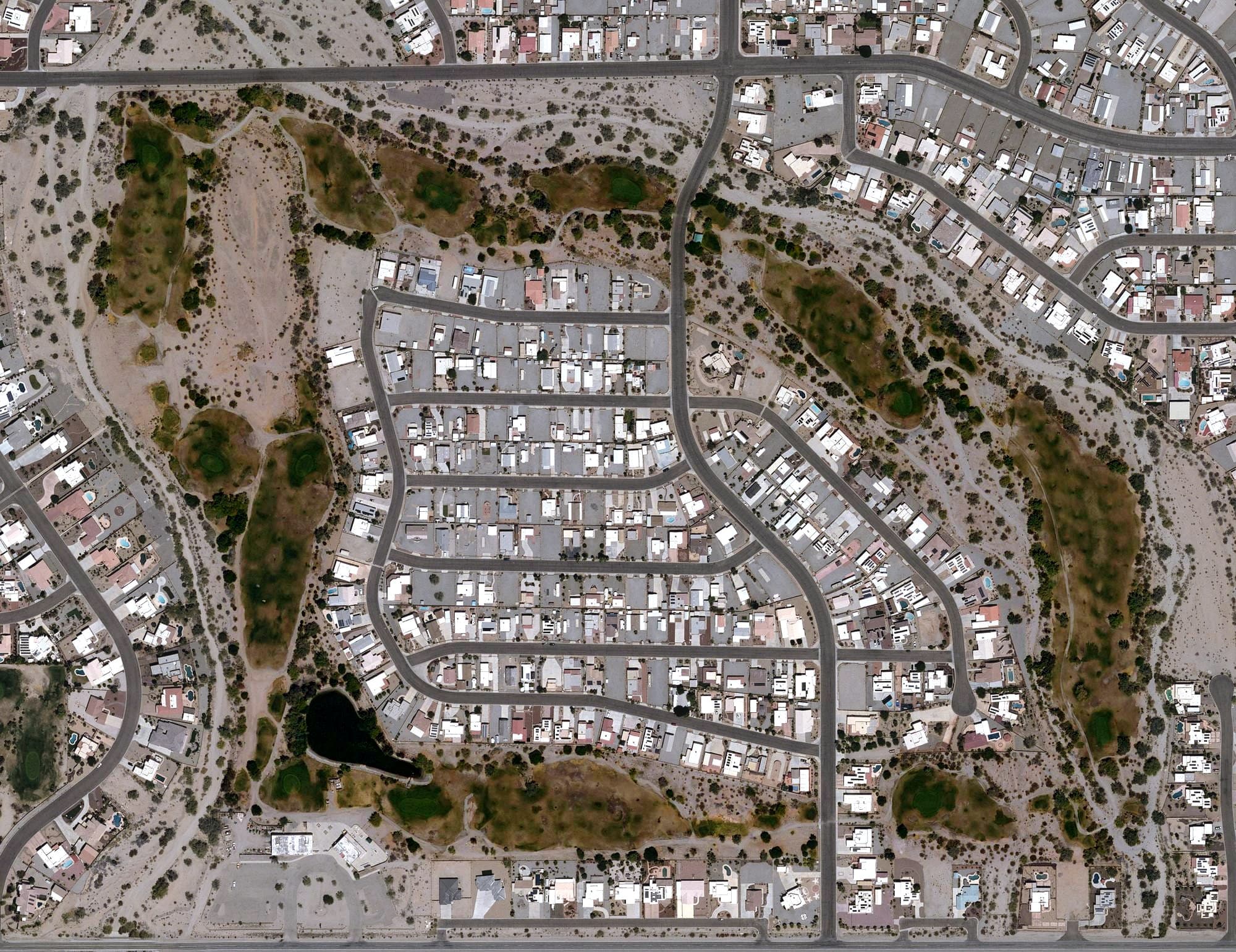 Aerial view of Foothills Golf Course, AZ, with its hole routing marked