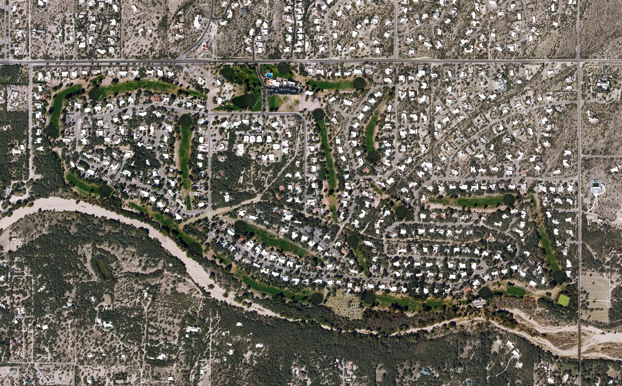 Aerial view of Forty Niner Golf and Country Club, AZ, with its hole routing marked
