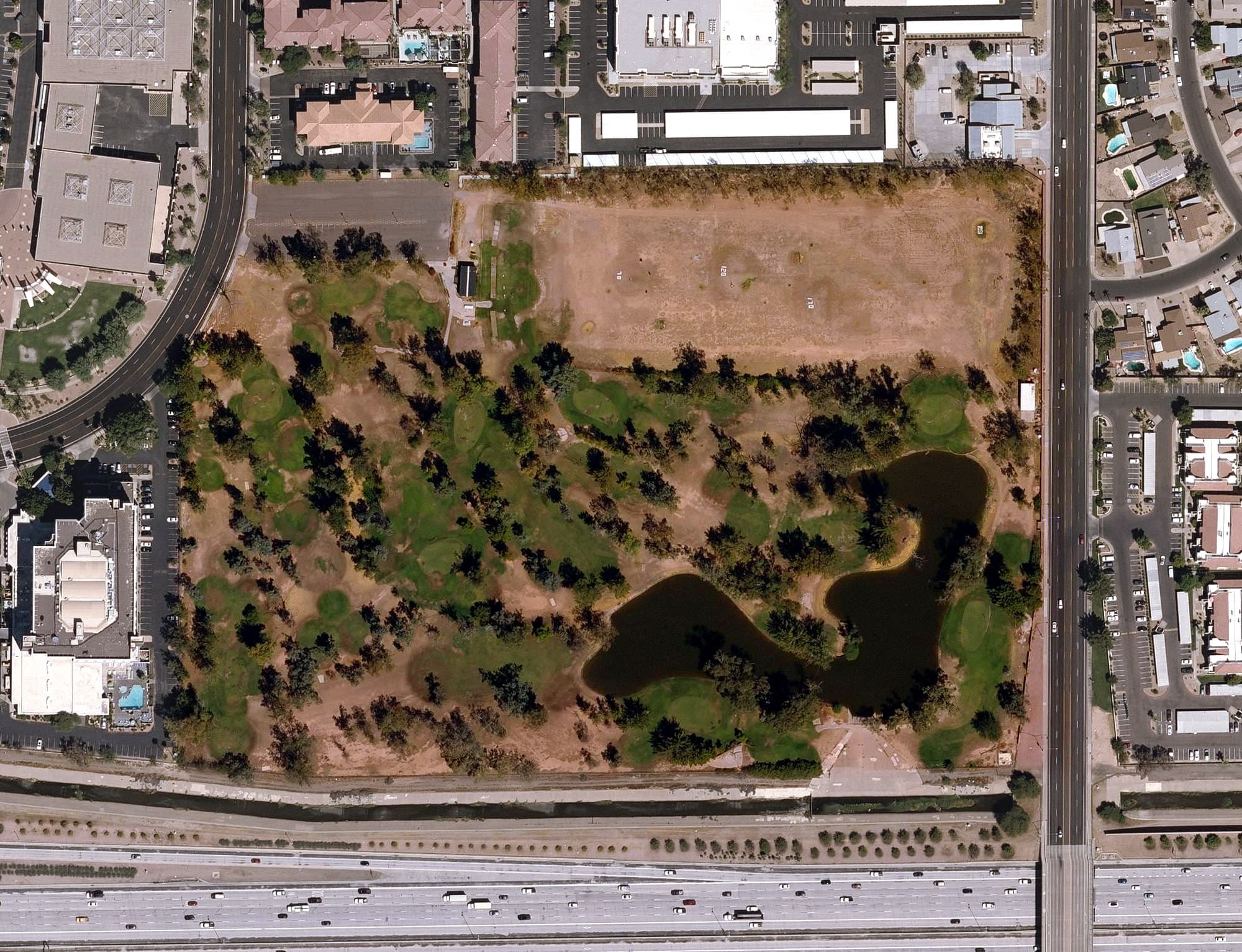 Aerial view of Freedom Golf Course, AZ, with its hole routing marked