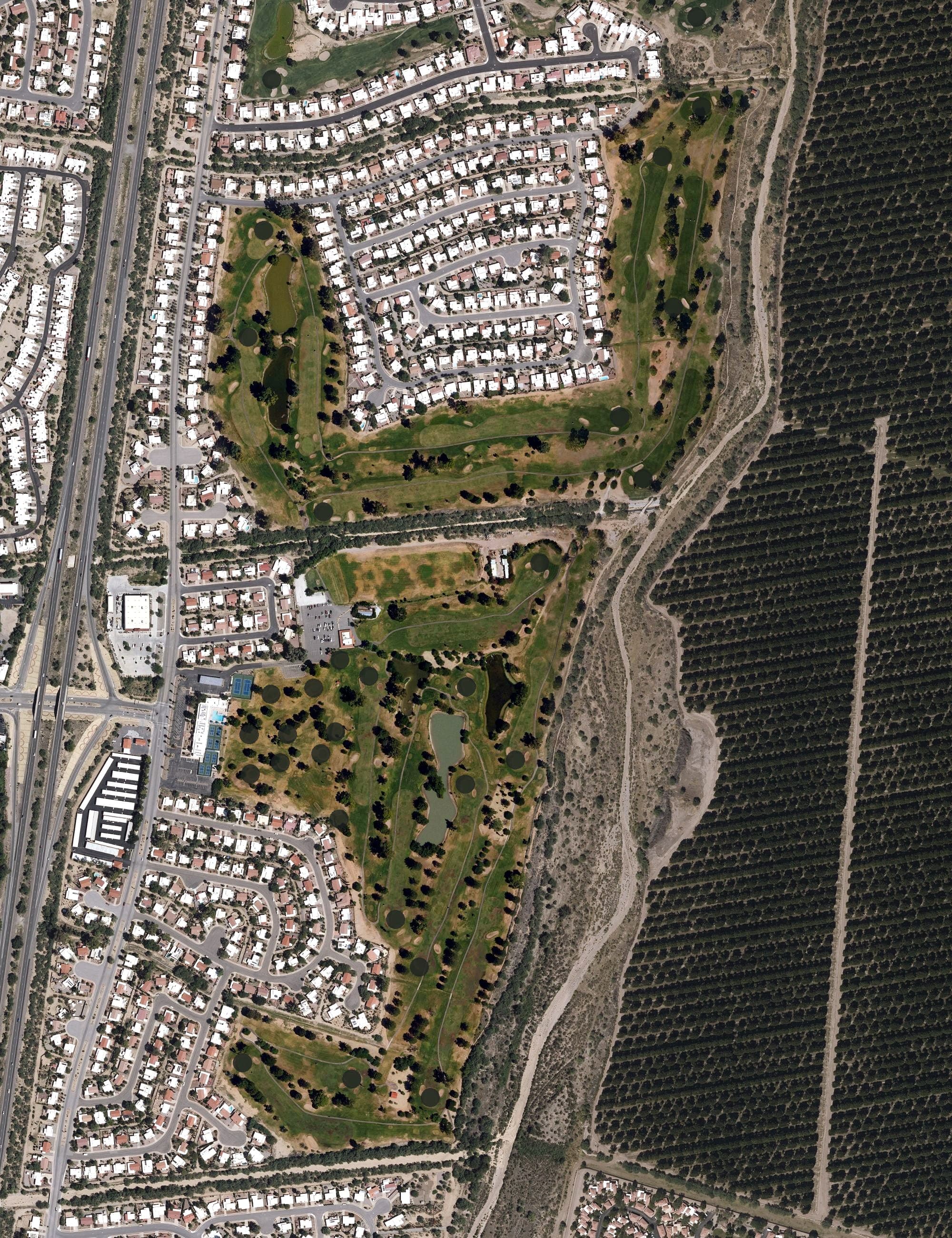 Aerial view of Haven Golf Course, AZ, with its hole routing marked