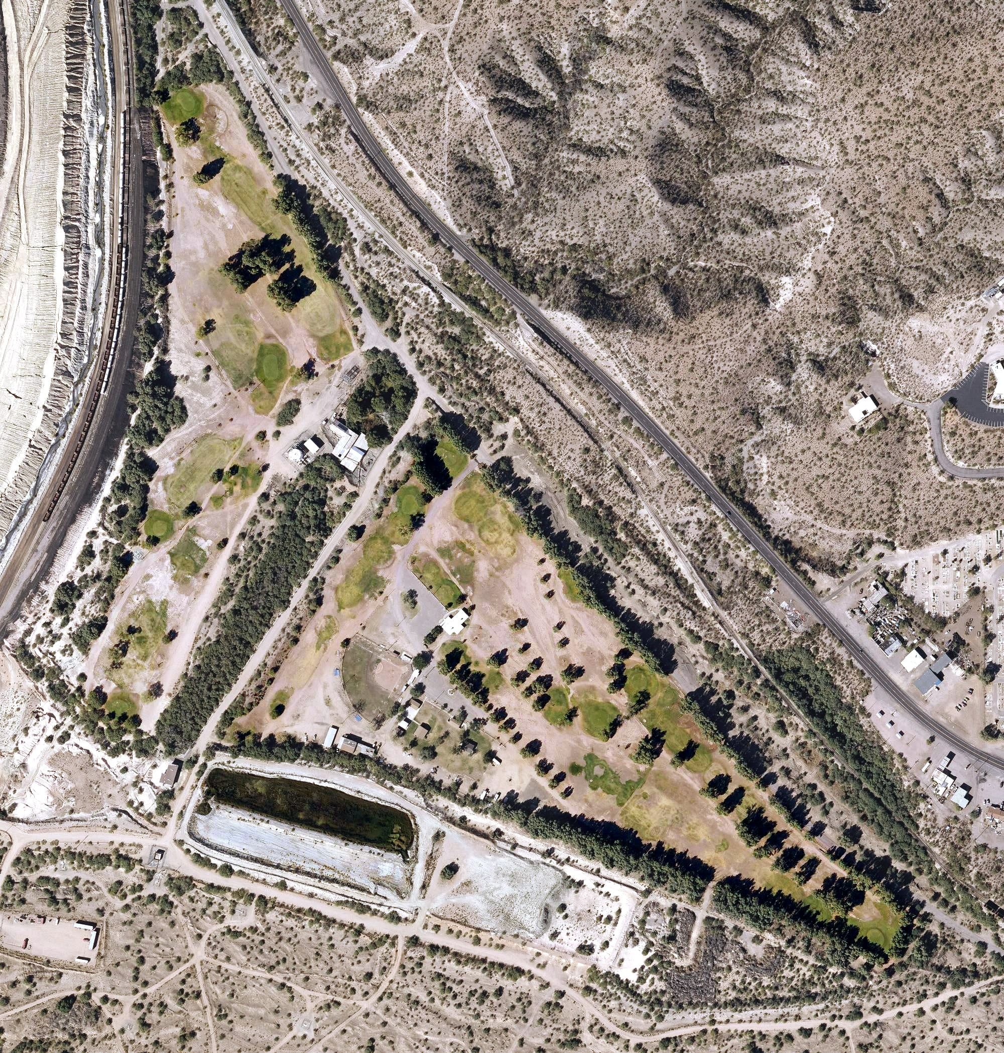 Aerial view of Hayden Golf Club, AZ, with its hole routing marked