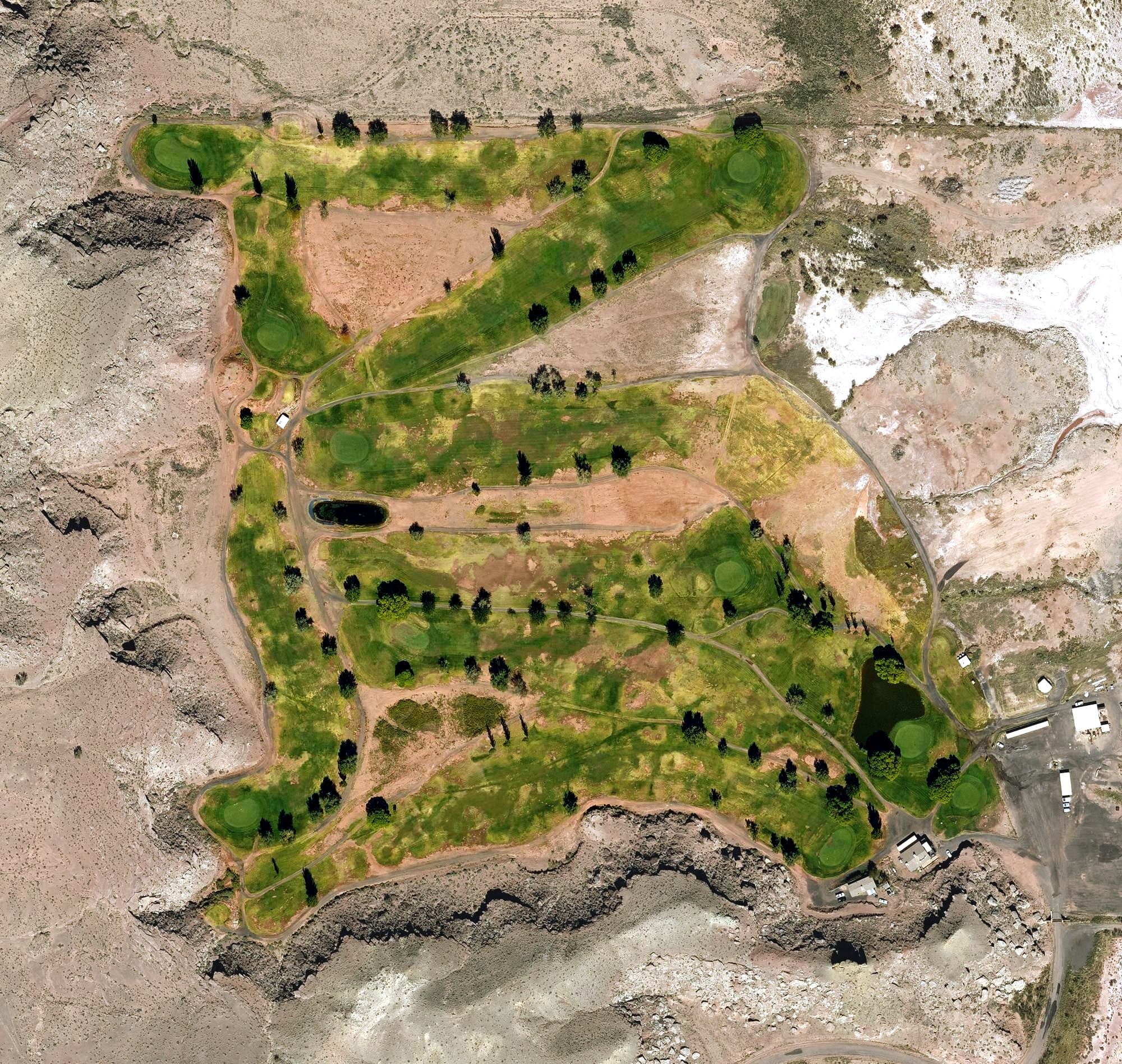Aerial view of Hidden Cove Golf Course, AZ, with its hole routing marked