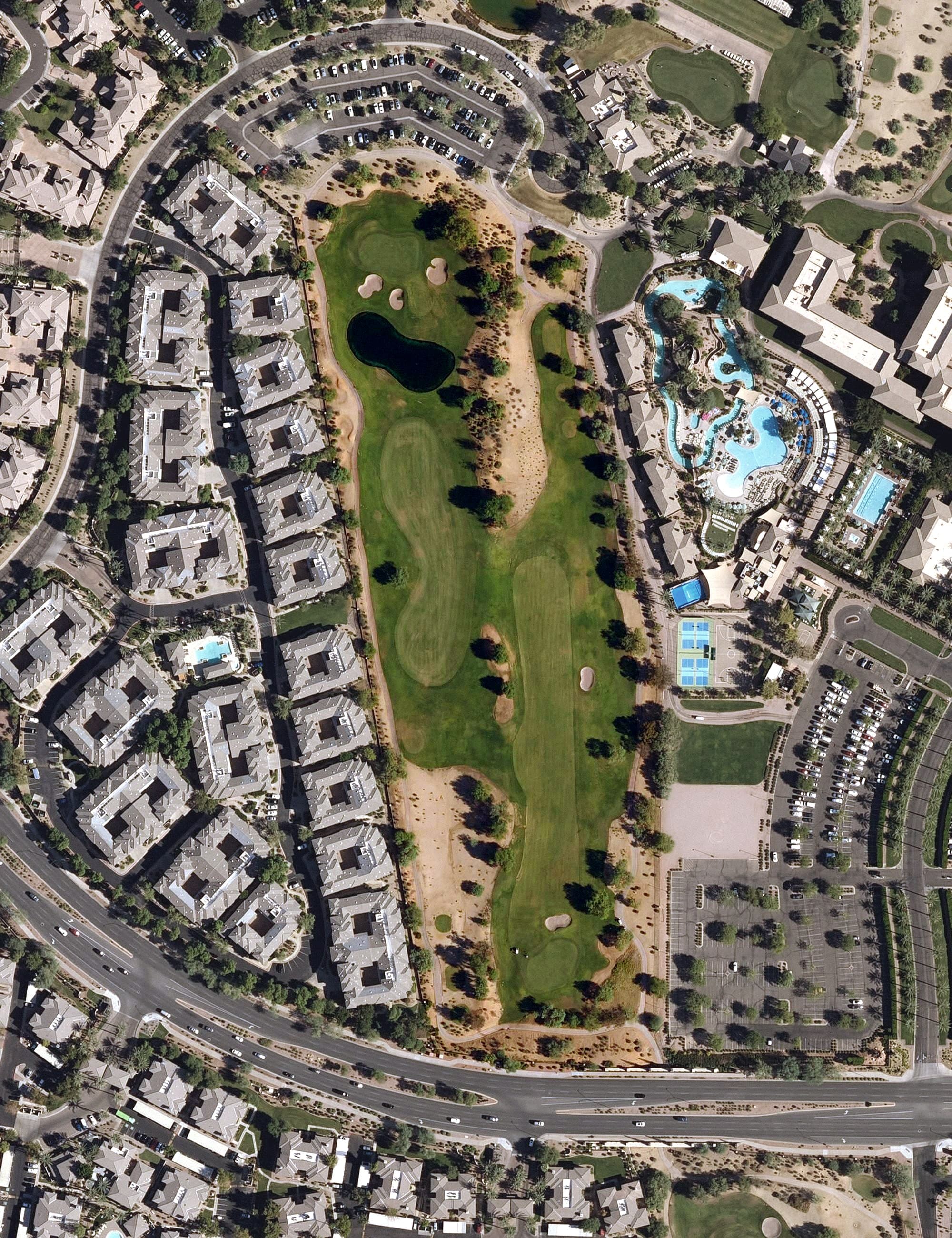 Aerial view of Mesquite Course, AZ, with its hole routing marked