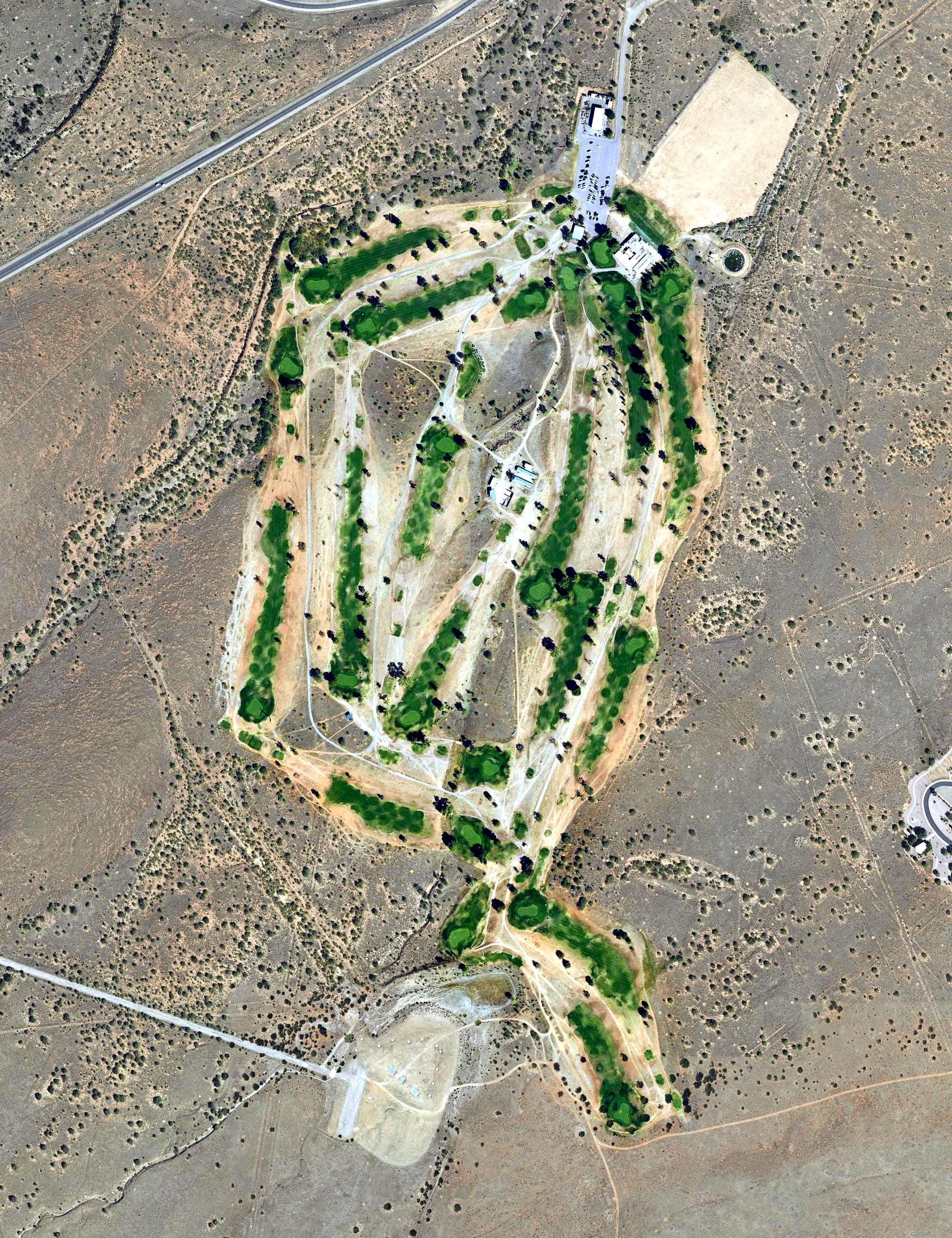 Aerial view of Mountain View Golf Course (Military), AZ, with its hole routing marked