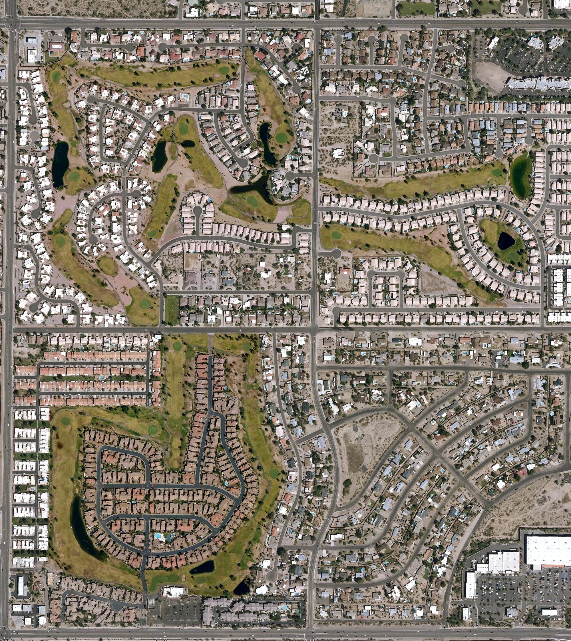 Aerial view of Painted Mountain Golf Course, AZ, with its hole routing marked