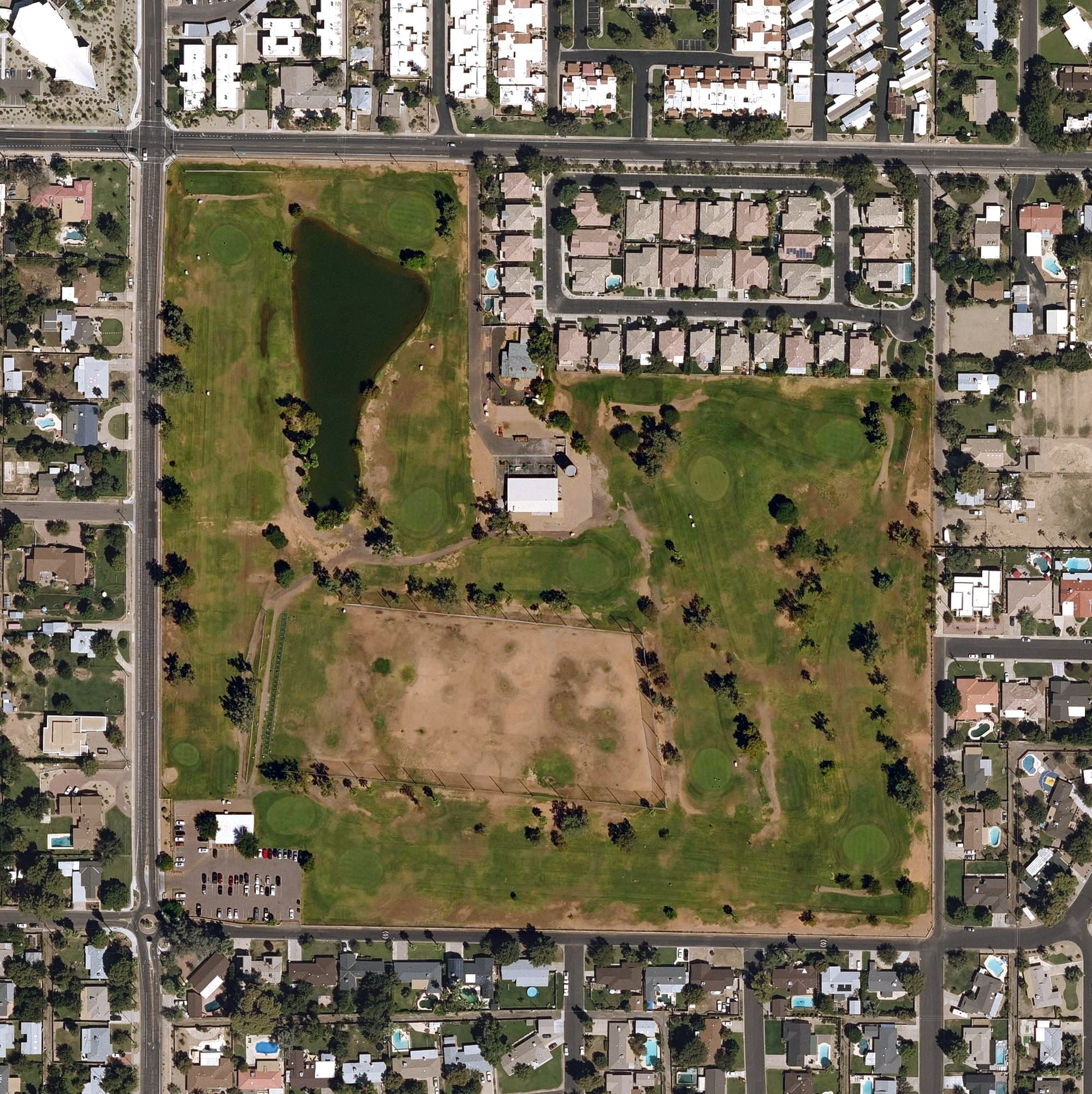 Aerial view of Palo Verde Golf Course (Phoenix), AZ, with its hole routing marked