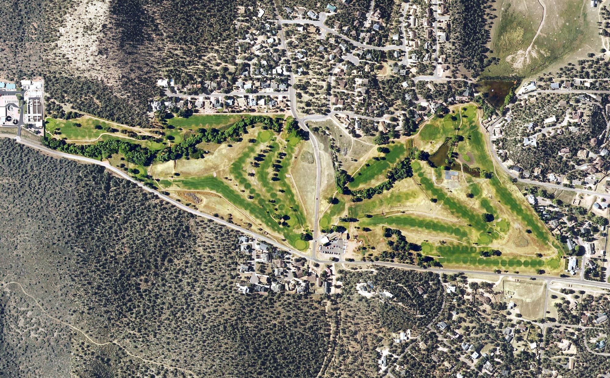 Aerial view of Payson Golf Course, AZ, with its hole routing marked