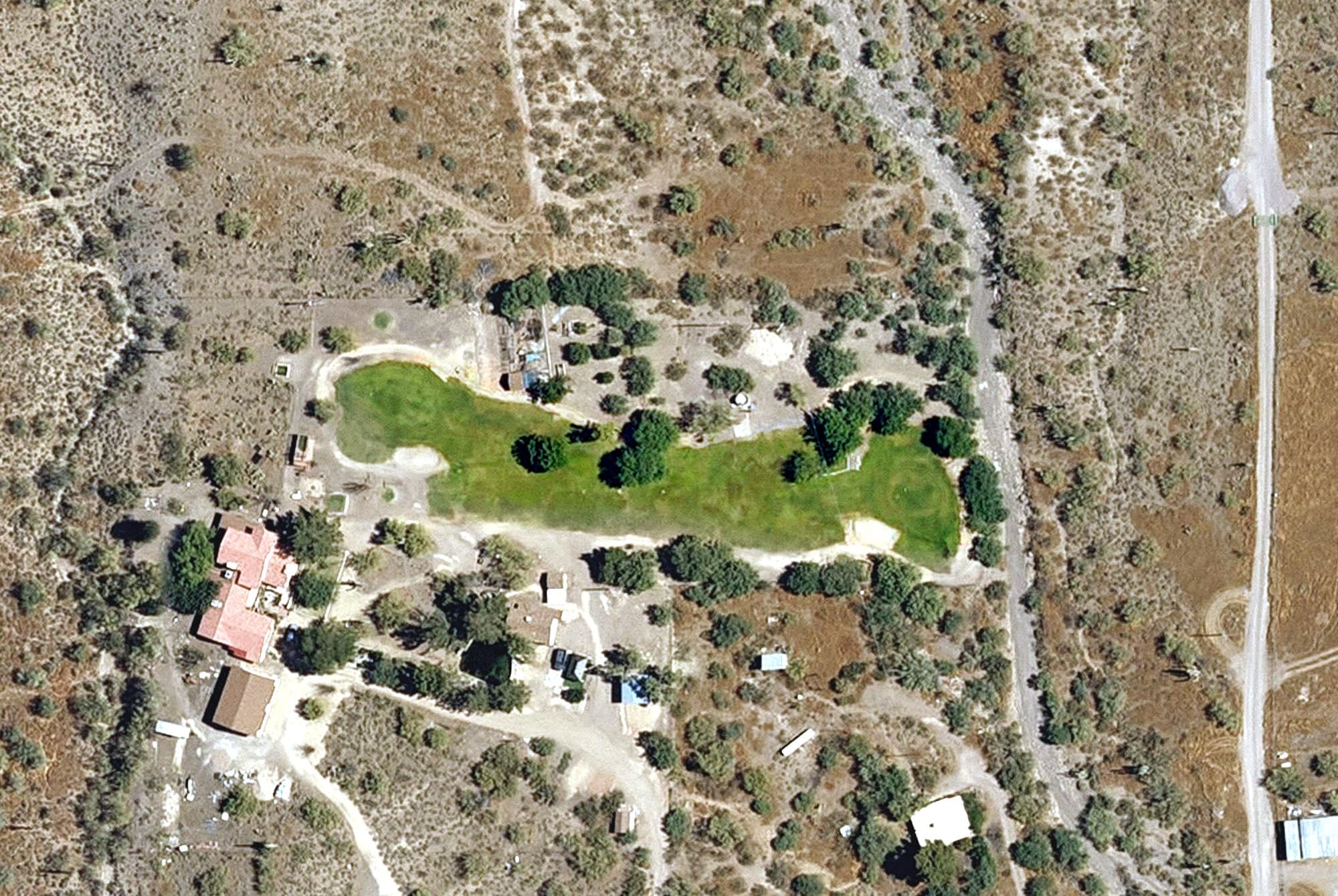 Aerial view of Private golf course, AZ, with its hole routing marked