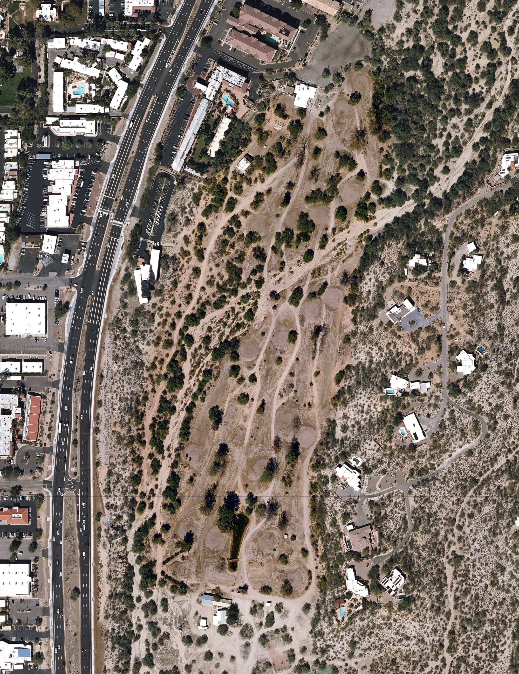 Aerial view of Quail Canyon Golf Course, AZ, with its hole routing marked
