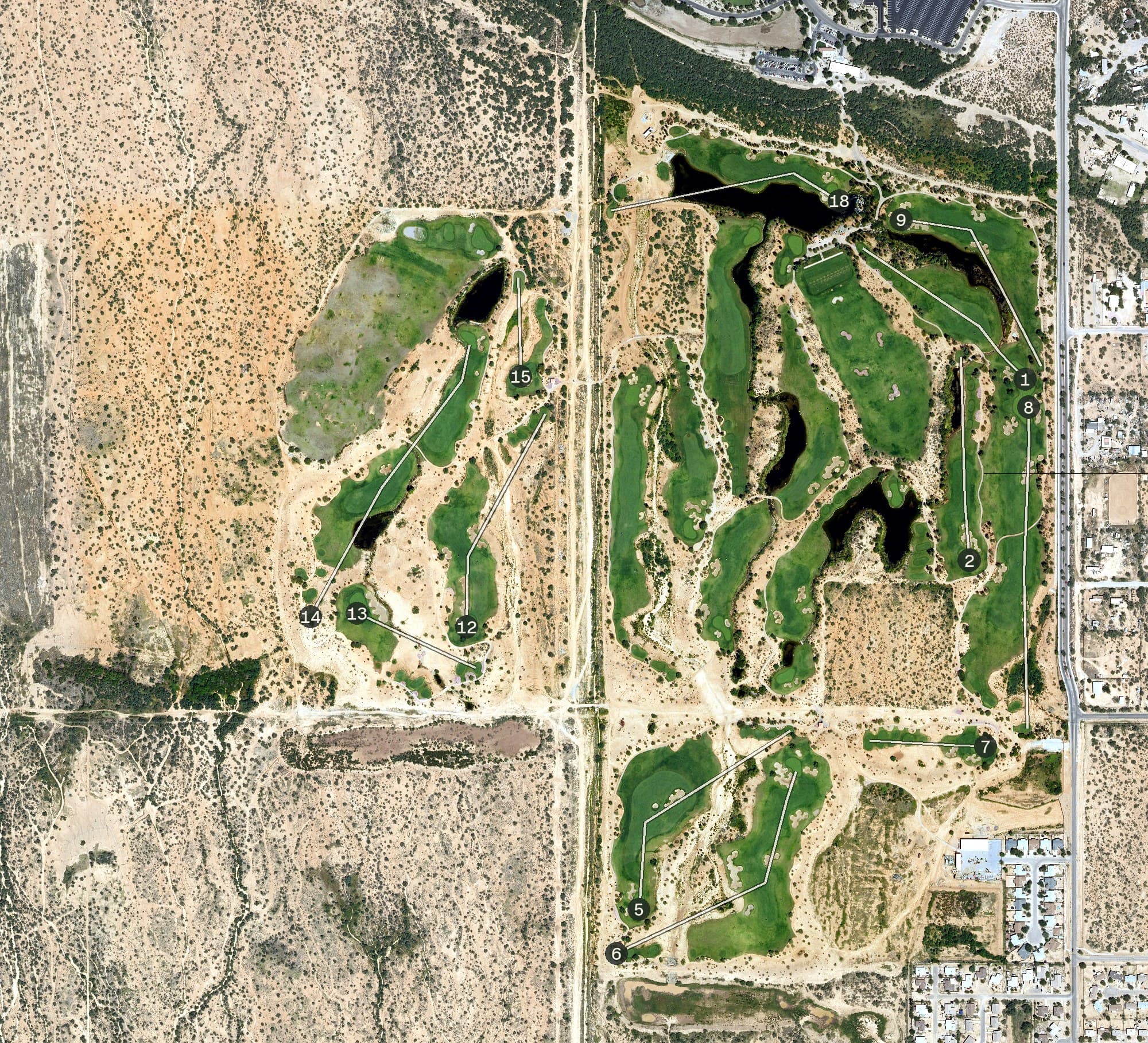 Aerial view of Sewailo, AZ, with its hole routing marked