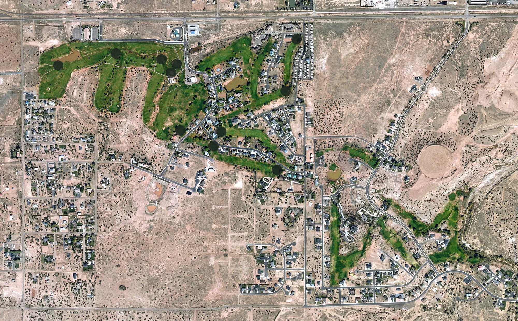 Aerial view of Snowflake Community Golf Course, AZ, with its hole routing marked