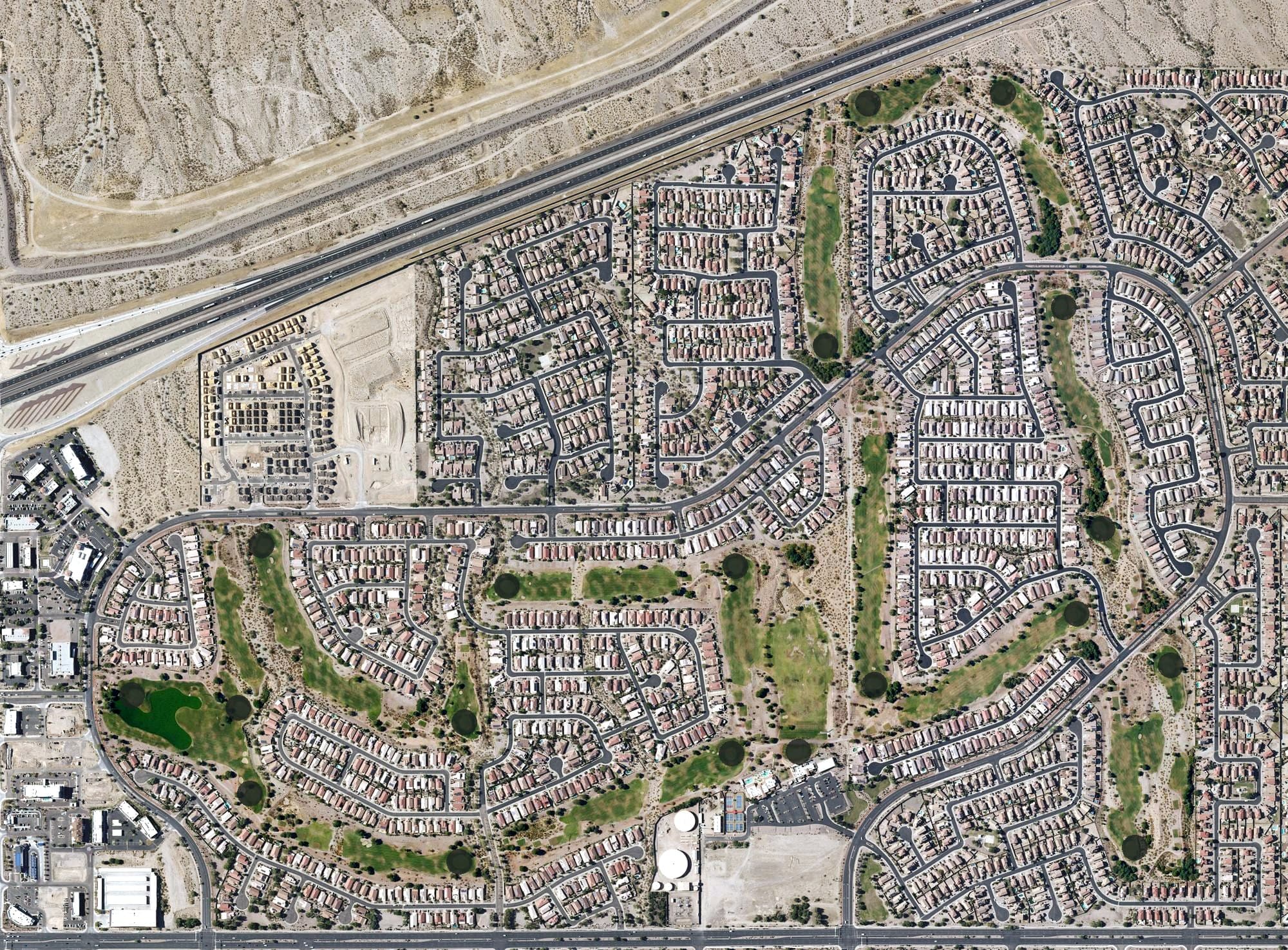 Aerial view of Sundance Golf Club, AZ, with its hole routing marked
