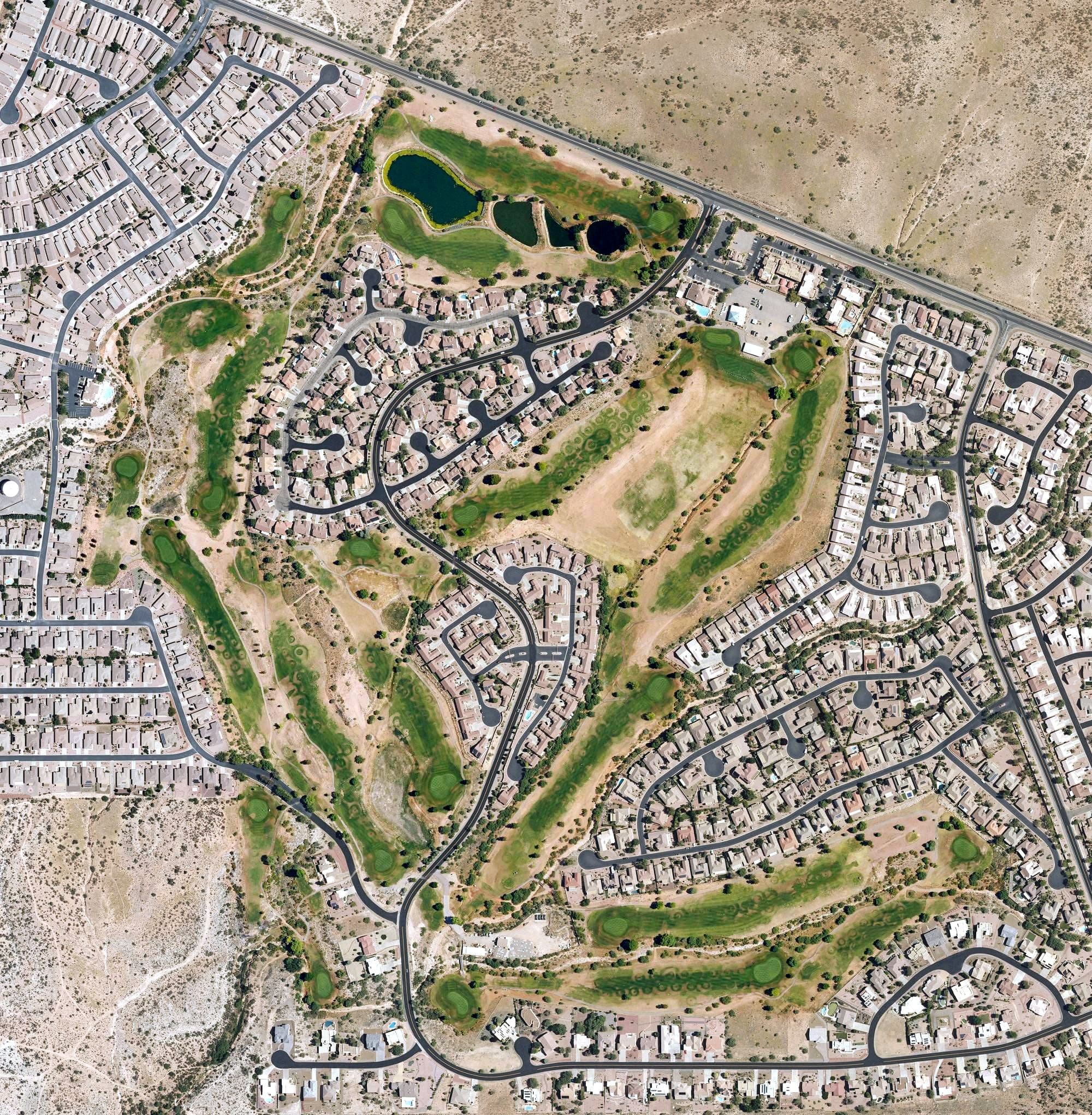 Aerial view of Verde Santa Fe Golf Course, AZ, with its hole routing marked