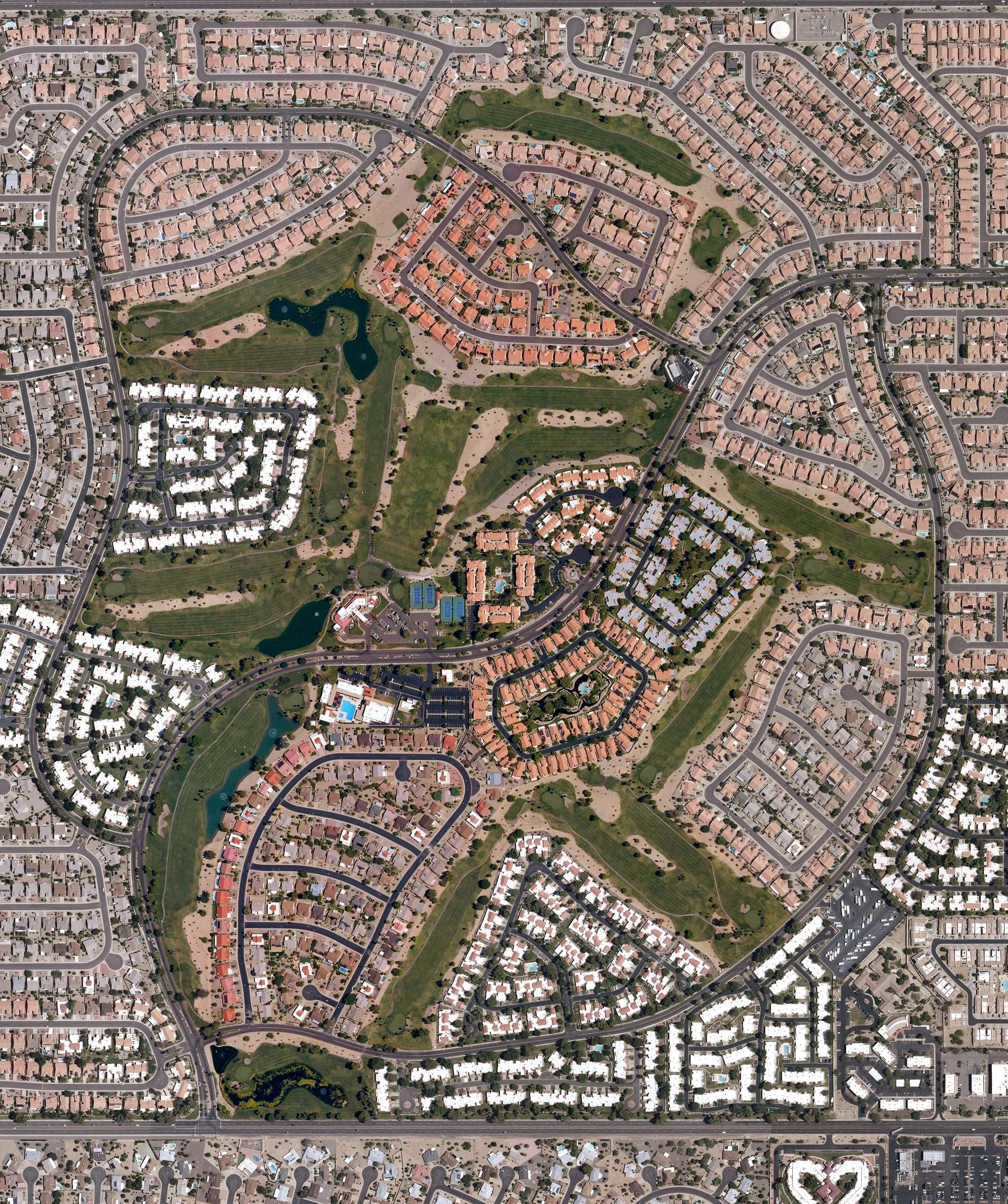 Aerial view of Westbrook Village Golf Club - Lakes Course, AZ, with its hole routing marked