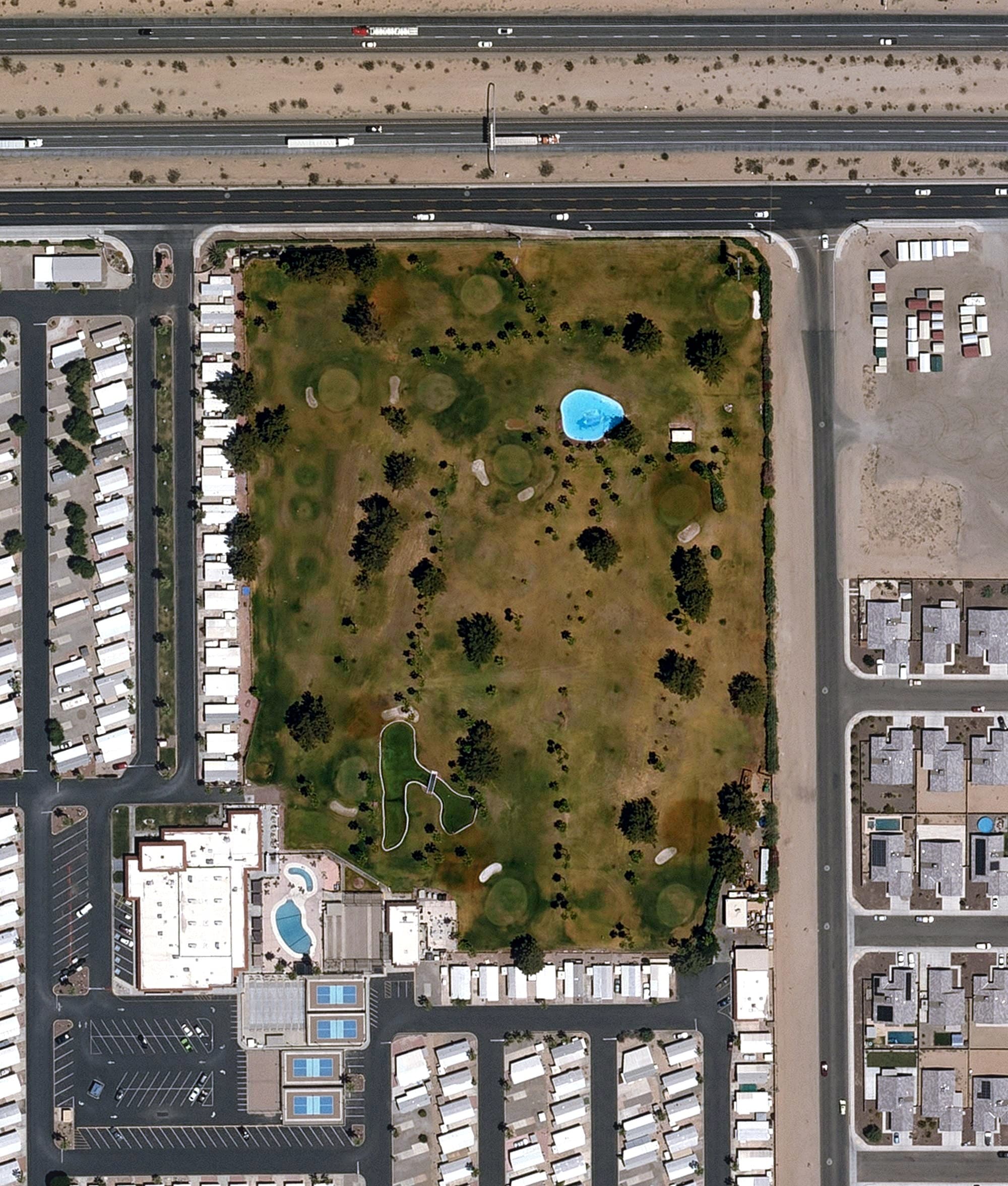 Aerial view of Westwind Golf Course, AZ, with its hole routing marked