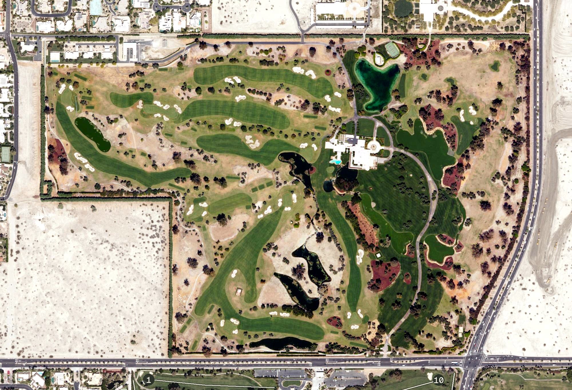 Aerial view of Anneberg Golf Course, CA, with its hole routing marked
