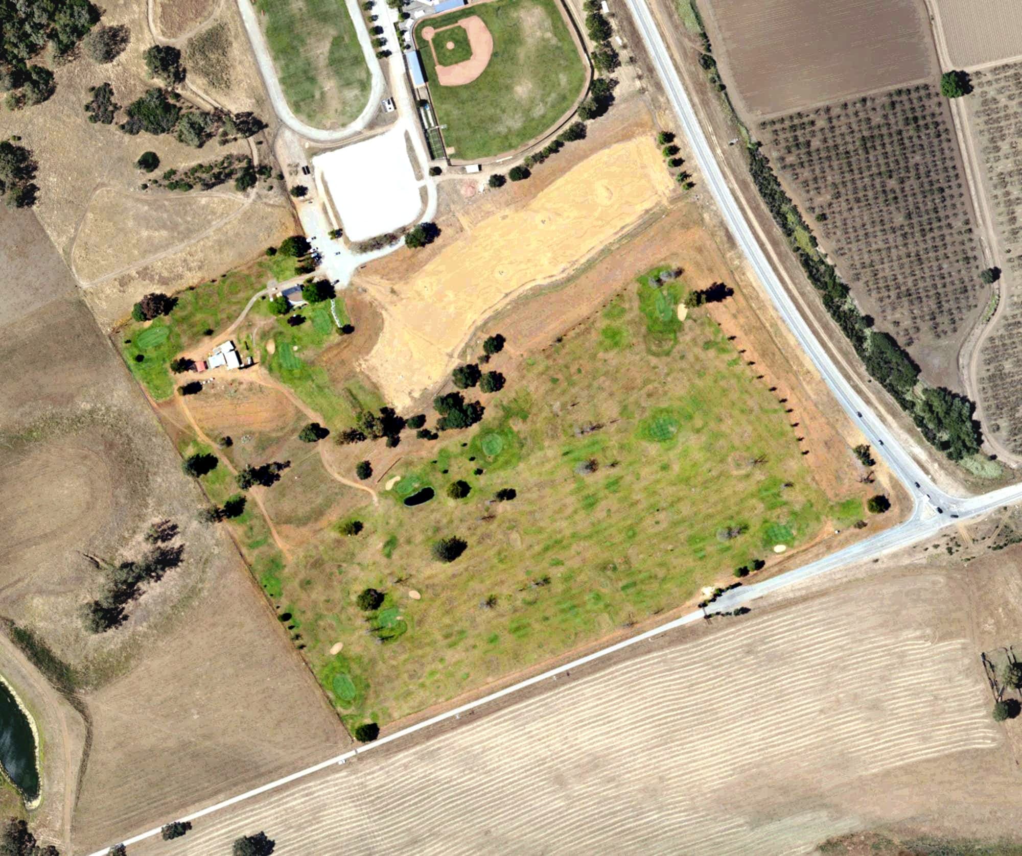 Aerial view of Gavilan Golf Course, CA, with its hole routing marked