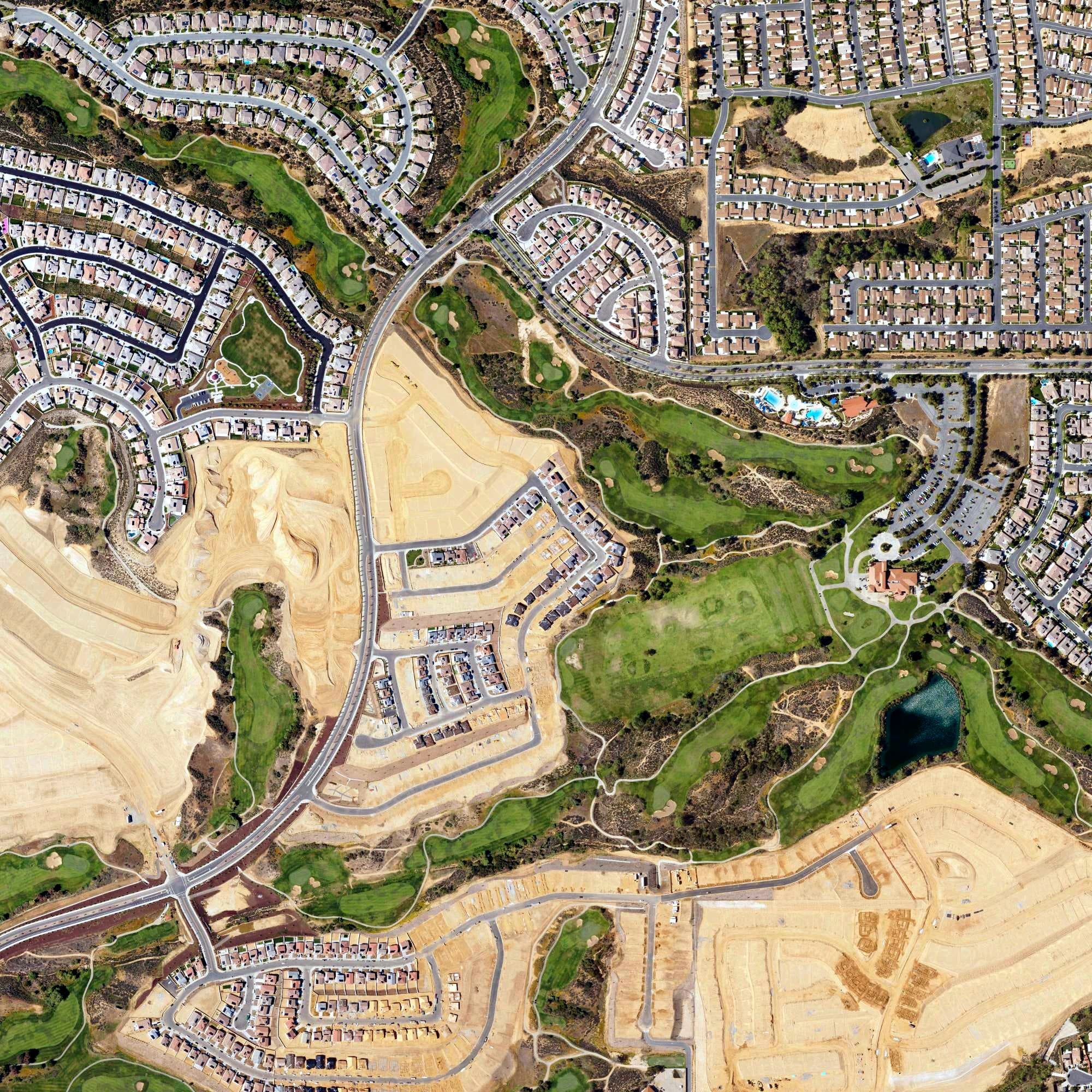 Aerial view of Morongo Golf Club at Tukwet Canyon, CA, with its hole routing marked