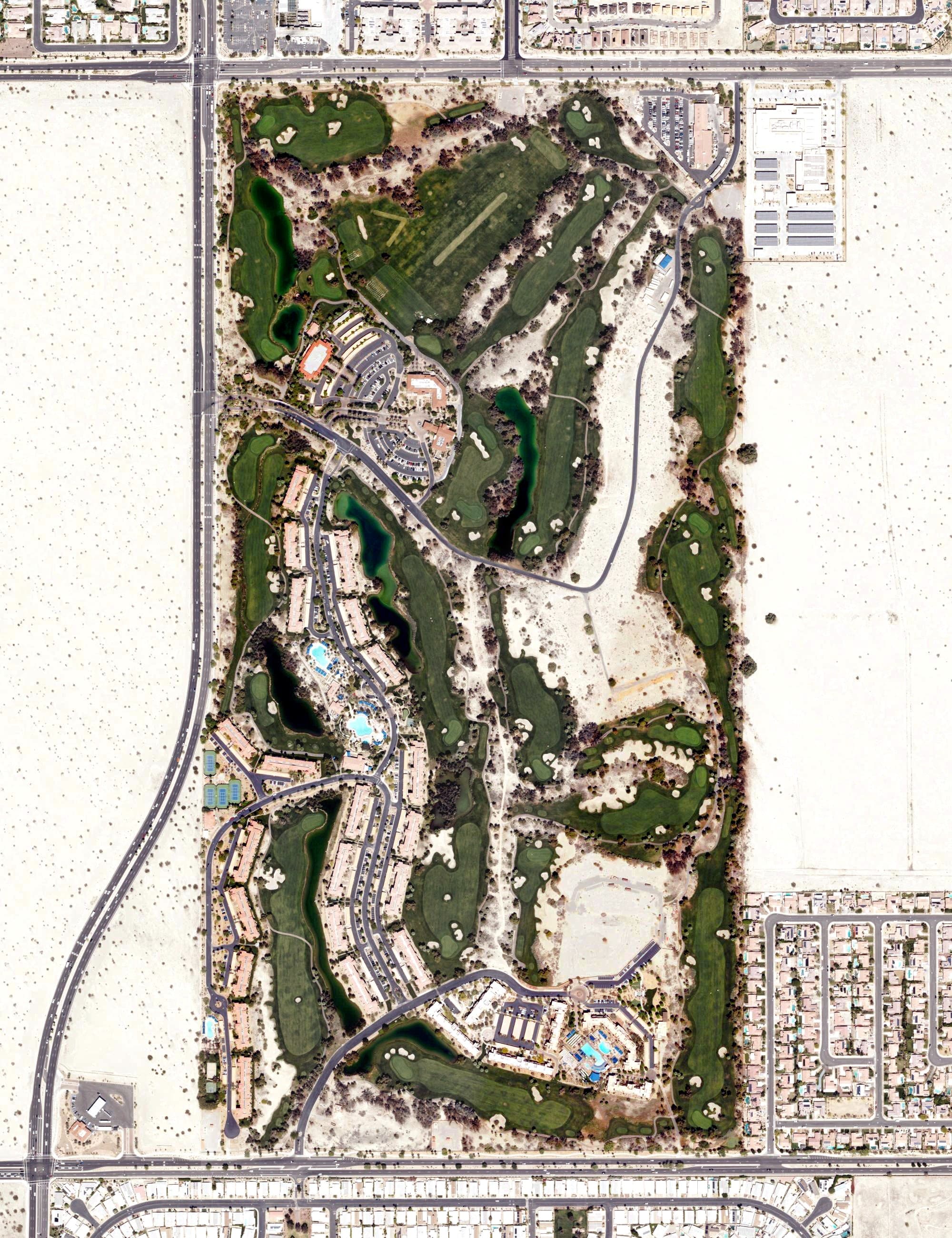 Aerial view of Shadow Ridge, CA, with its hole routing marked