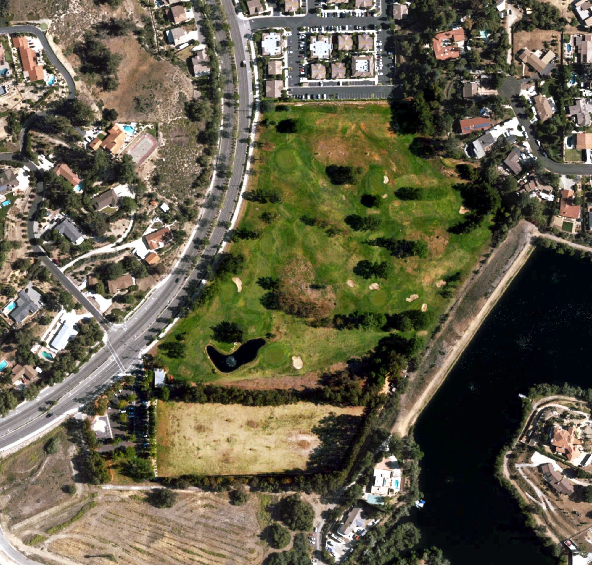 Aerial view of Sinaloa Golf Course, CA, with its hole routing marked