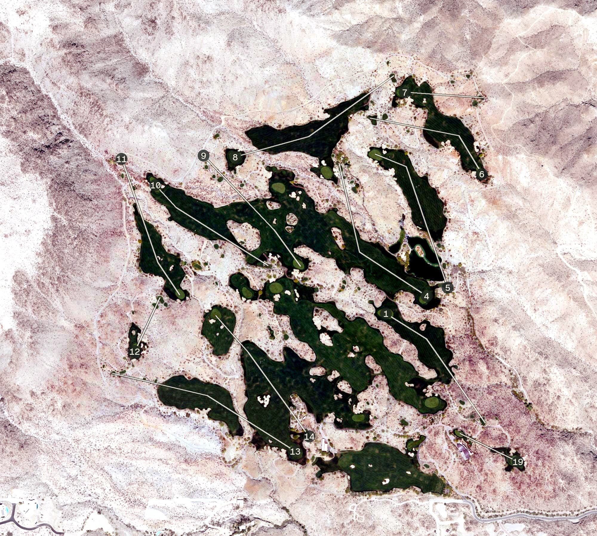 Aerial view of Stone Eagle, CA, with its hole routing marked