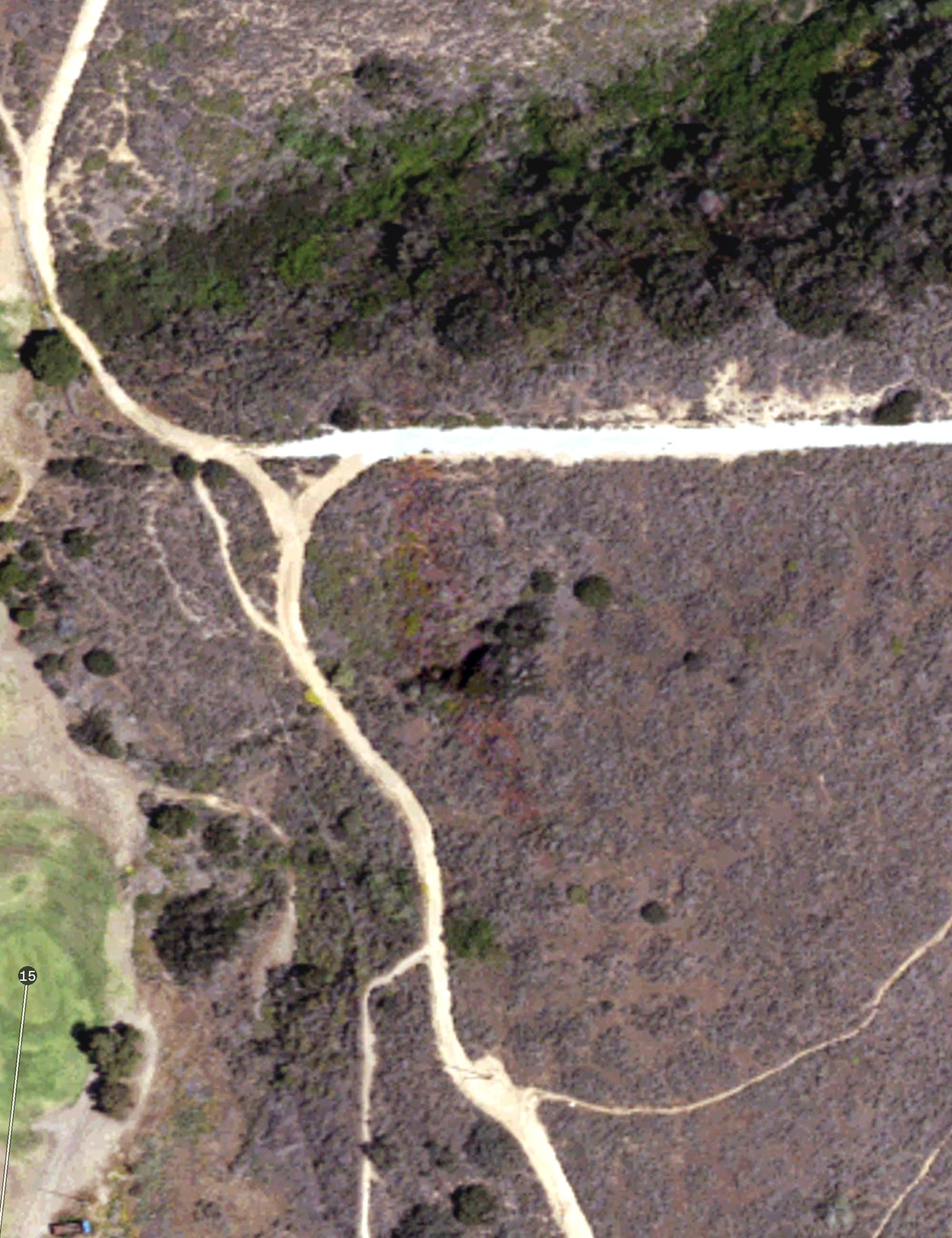 Aerial view of Tecolote Canyon Golf Course, CA, with its hole routing marked