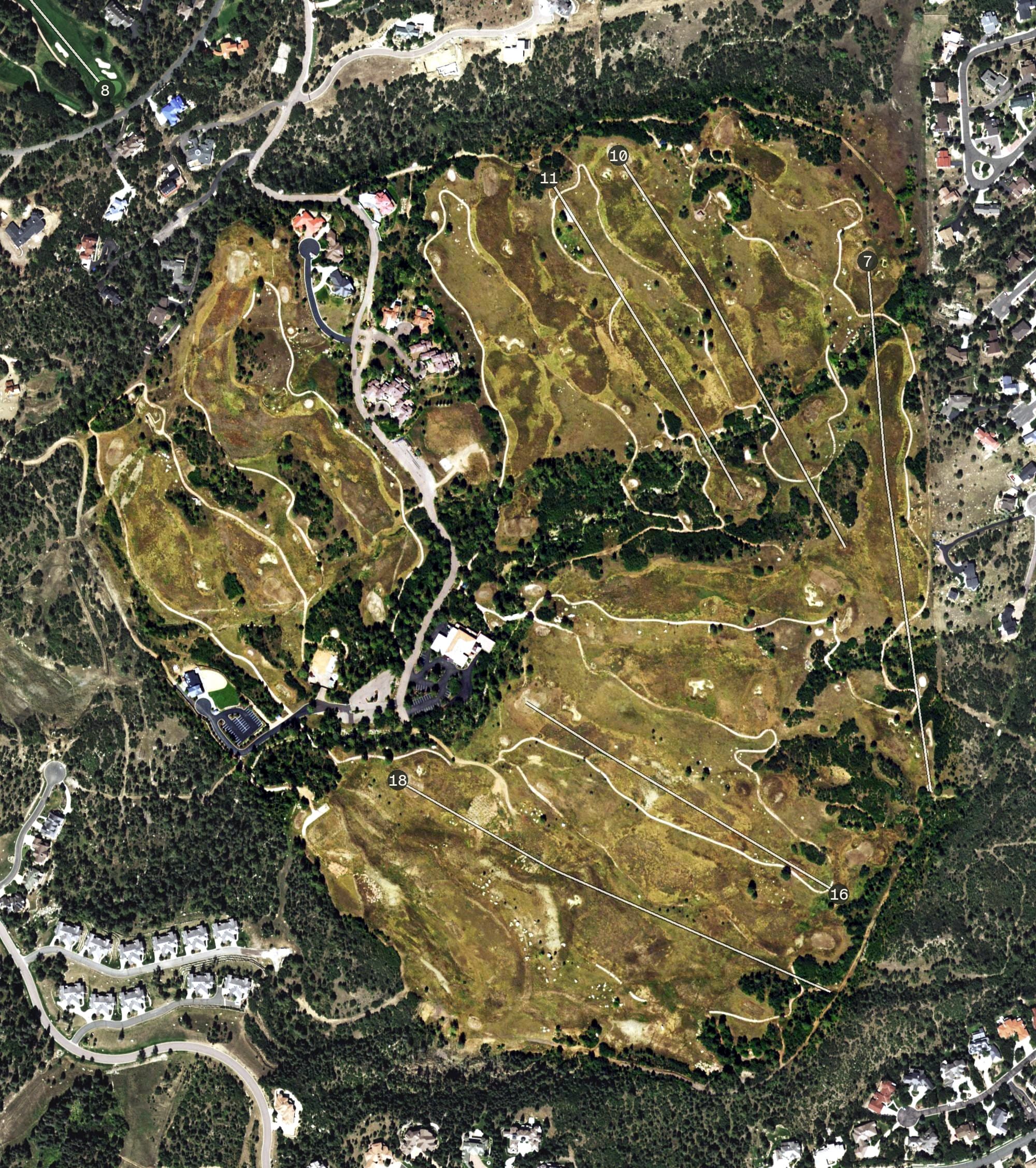 Aerial view of Broadmoor Cheyenne, CO, with its hole routing marked