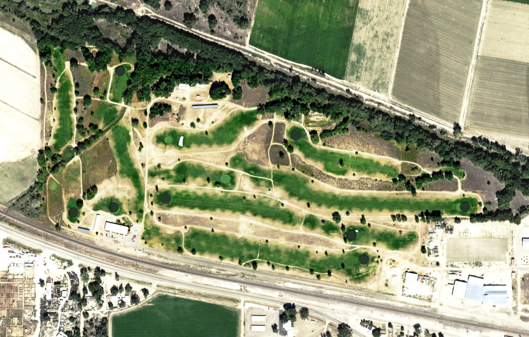 Aerial view of Cottonwood Links, CO, with its hole routing marked